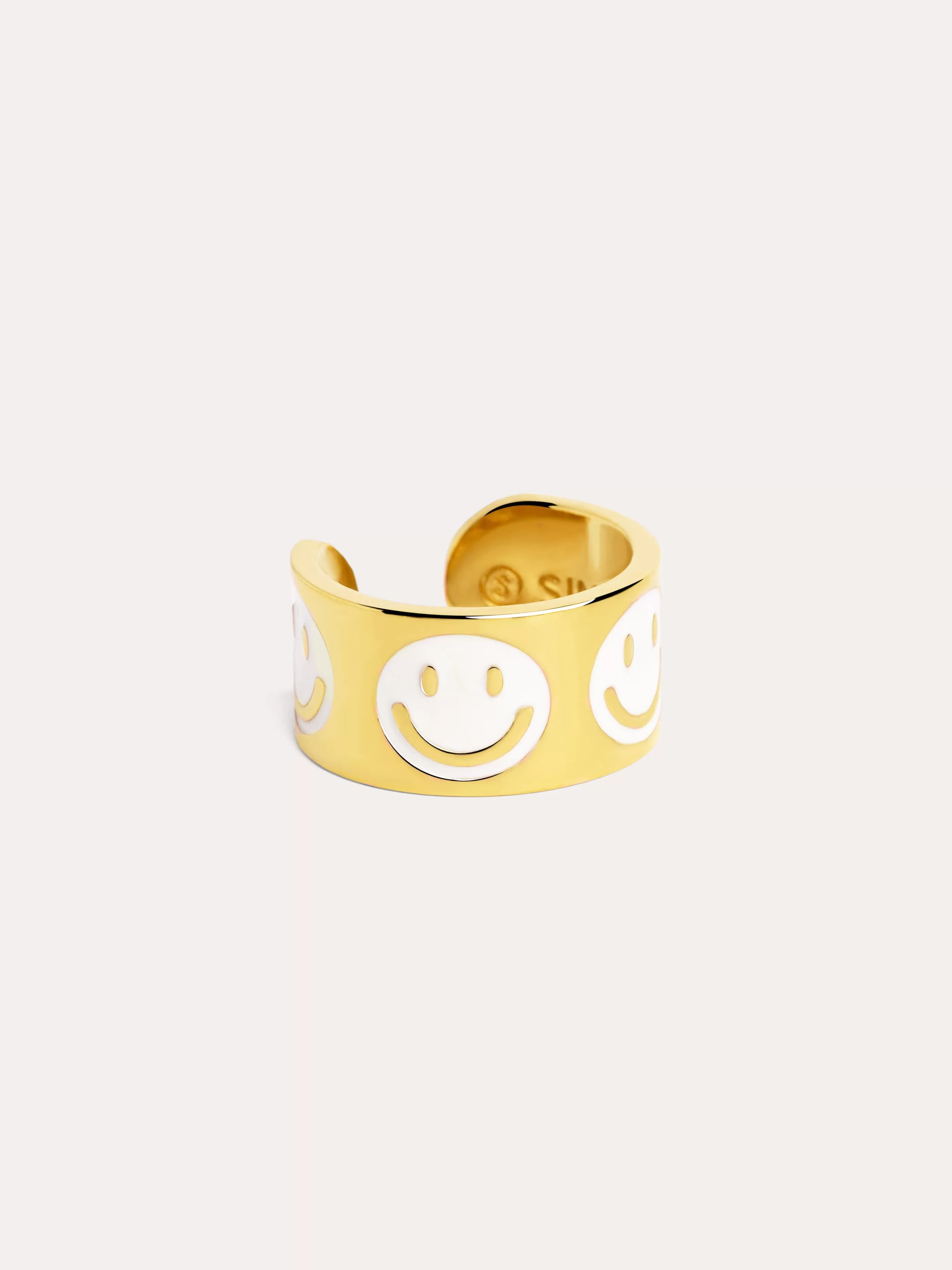 SINGULARU Anillo Happiness White Enamel Bano Oro- Anillos Ajustables