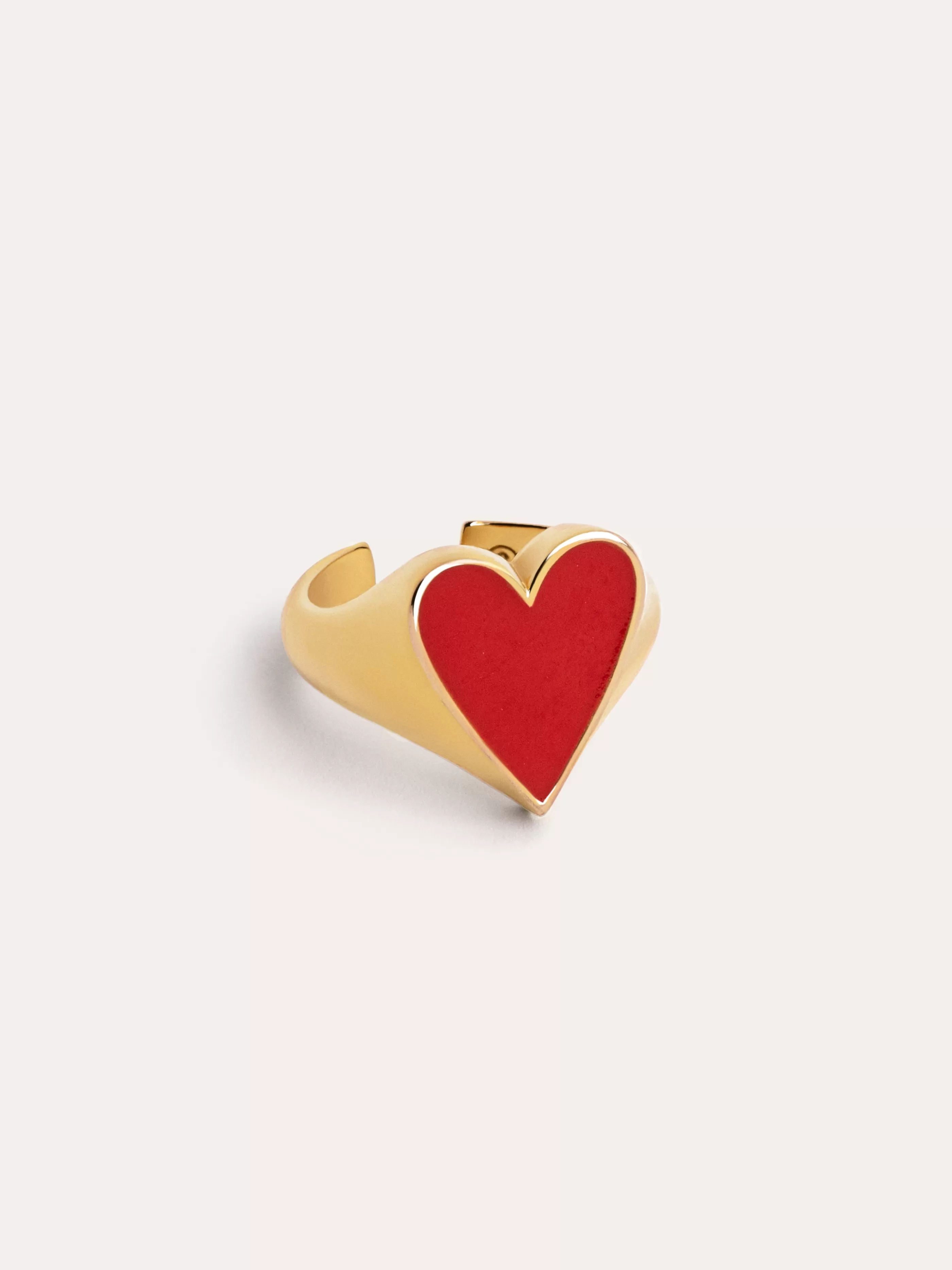 SINGULARU Anillo Lovely Heart Red Enamel Bano Oro- Anillos Ajustables