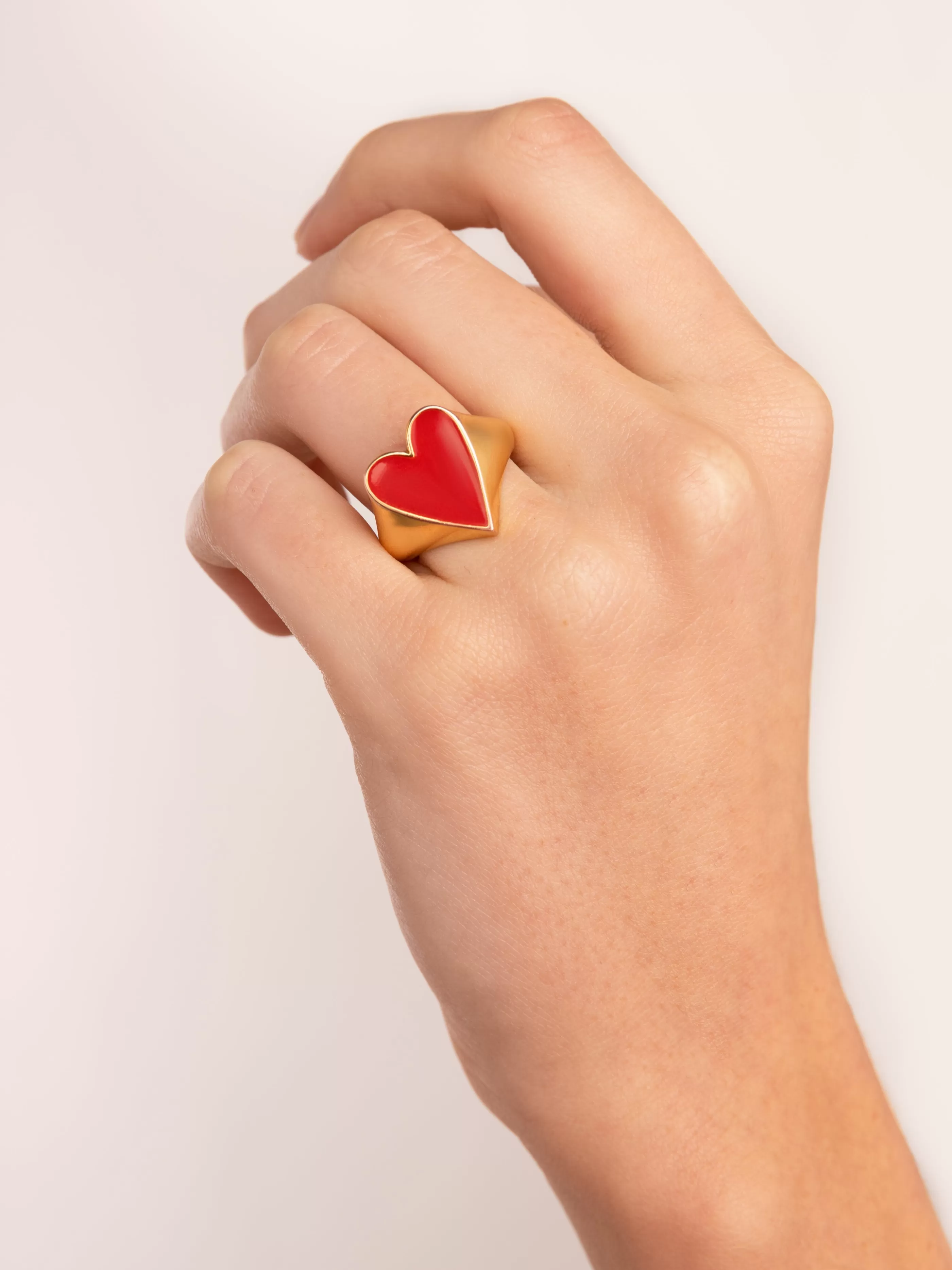 SINGULARU Anillo Lovely Heart Red Enamel Bano Oro- Anillos Ajustables