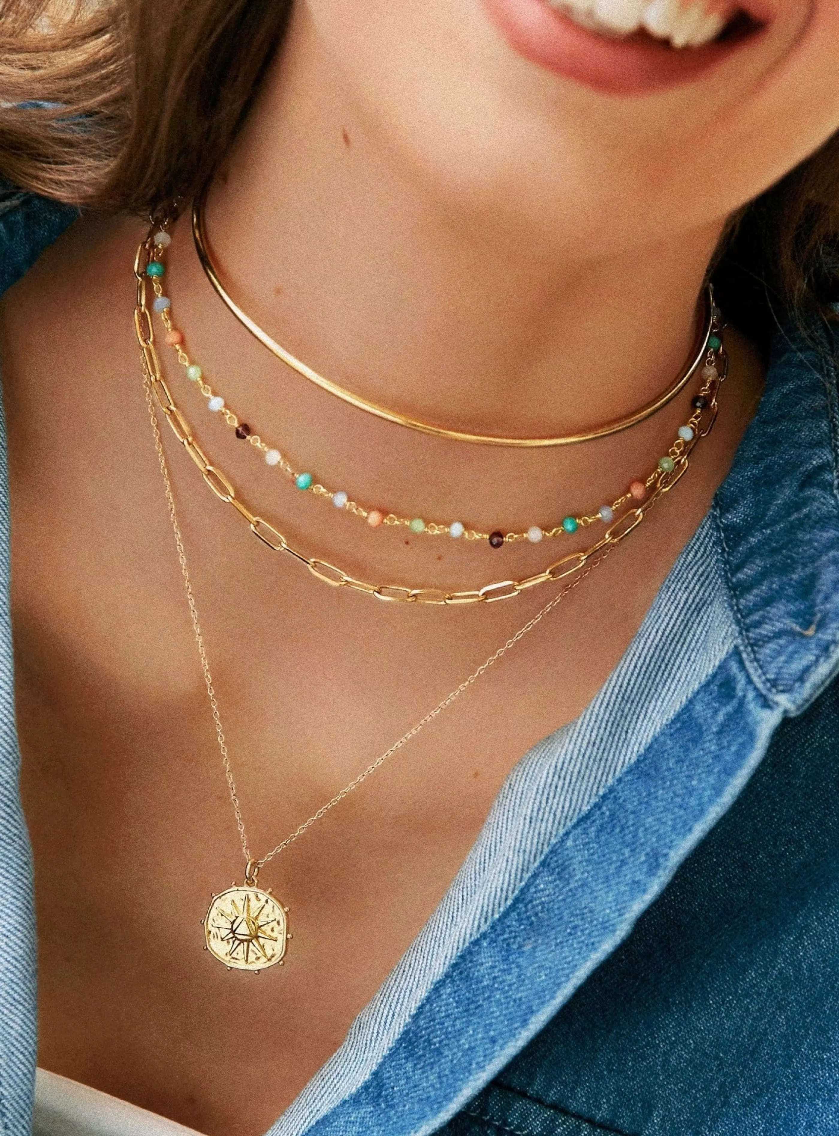 SINGULARU Collar Crystals Colors Plata Bano Oro- Collares De Colores