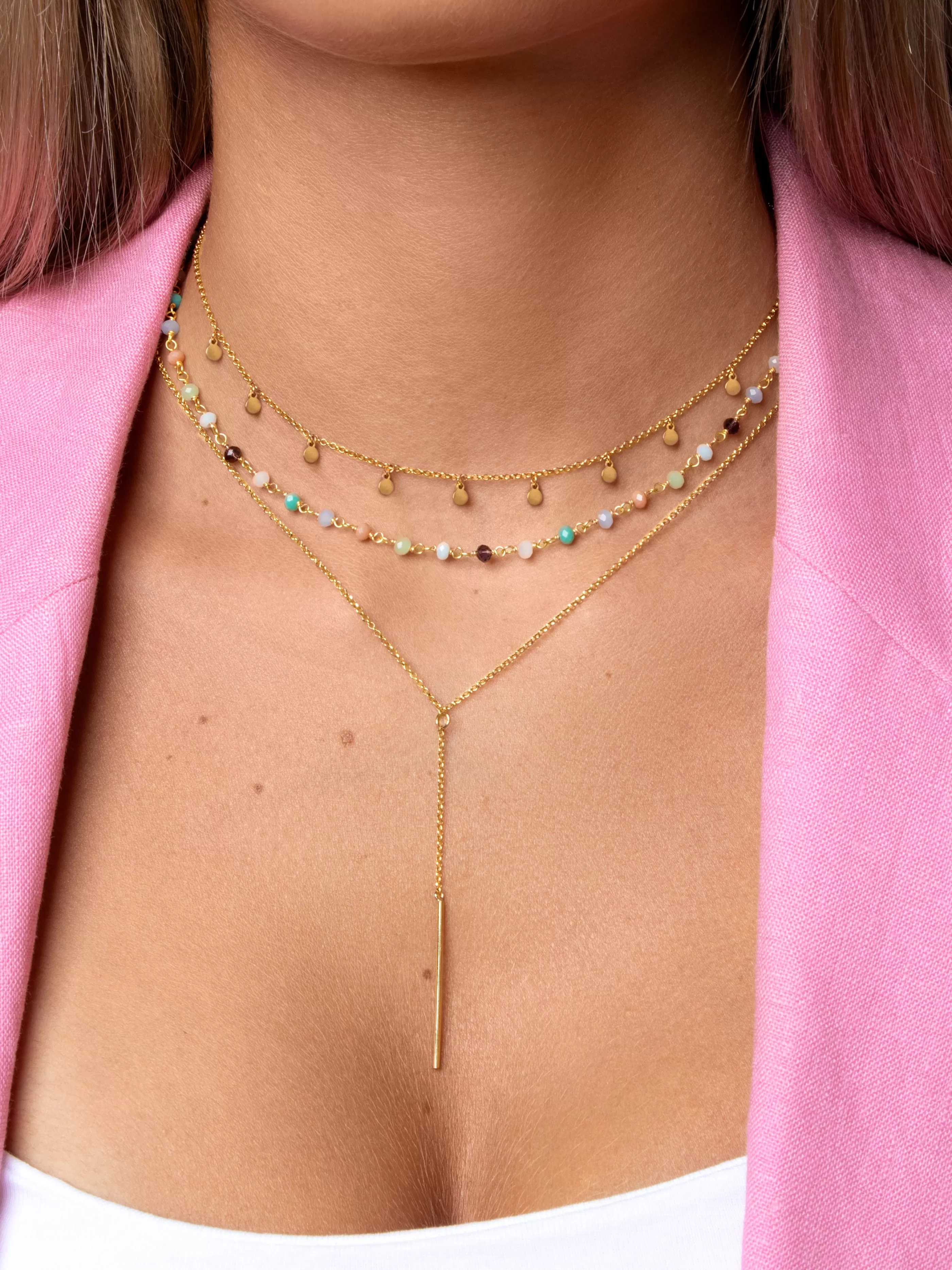 SINGULARU Collar Crystals Colors Plata Bano Oro- Collares De Colores