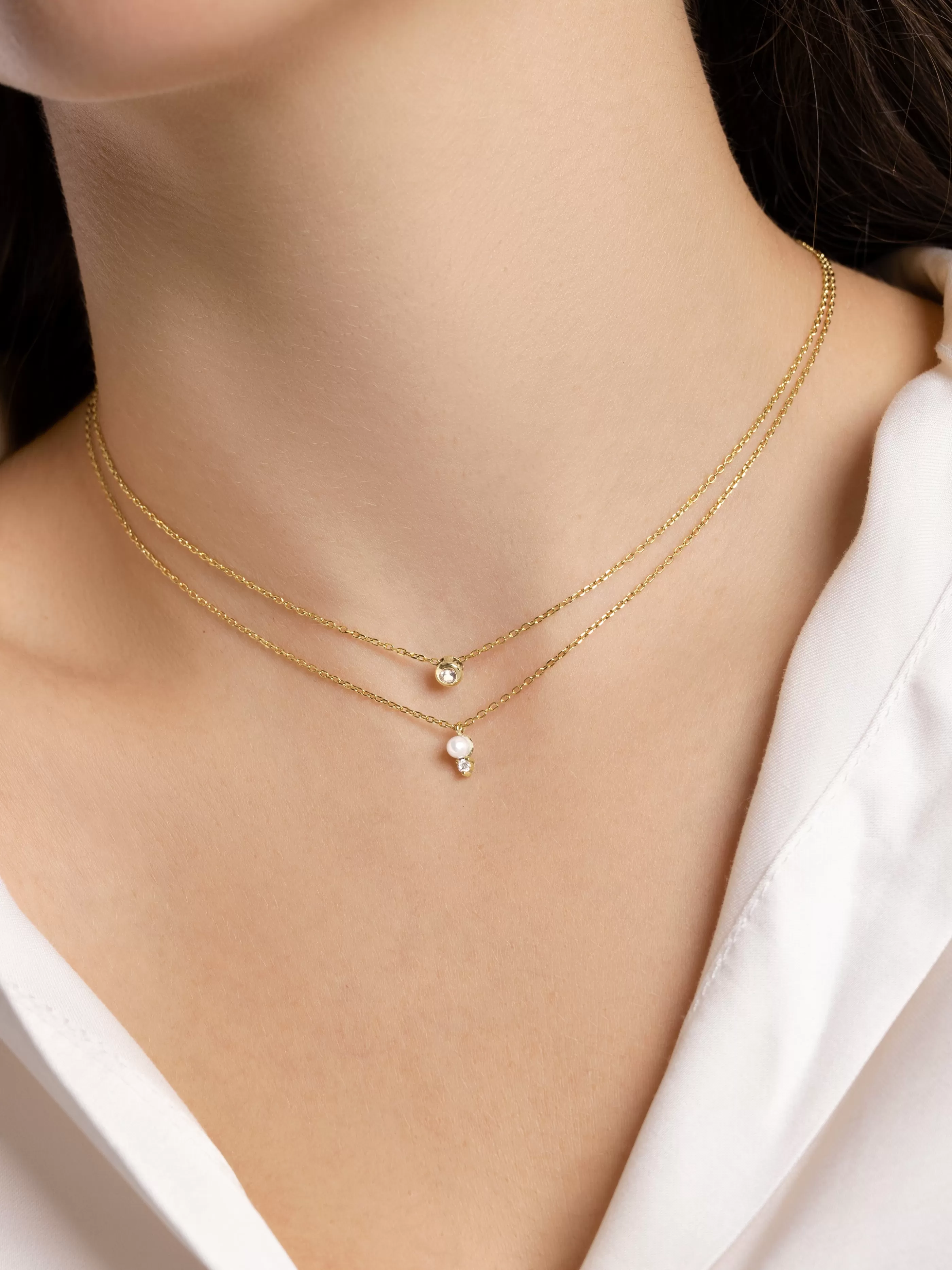 SINGULARU Collar Grace Pearl Oro Amarillo 9Kt Con Topacio Blanco- Collares Con Perlas