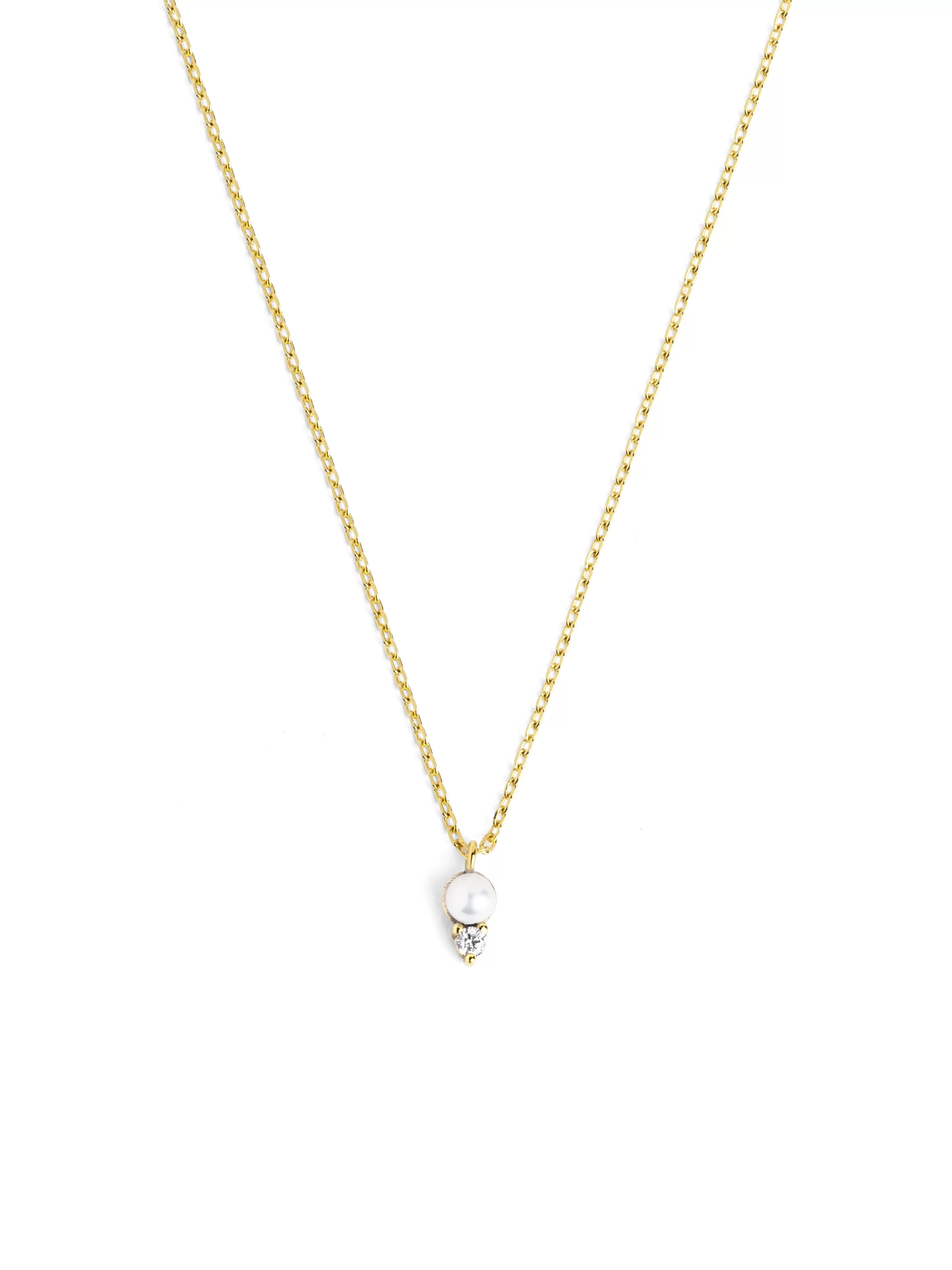 SINGULARU Collar Grace Pearl Oro Amarillo 9Kt Con Topacio Blanco- Collares Con Perlas