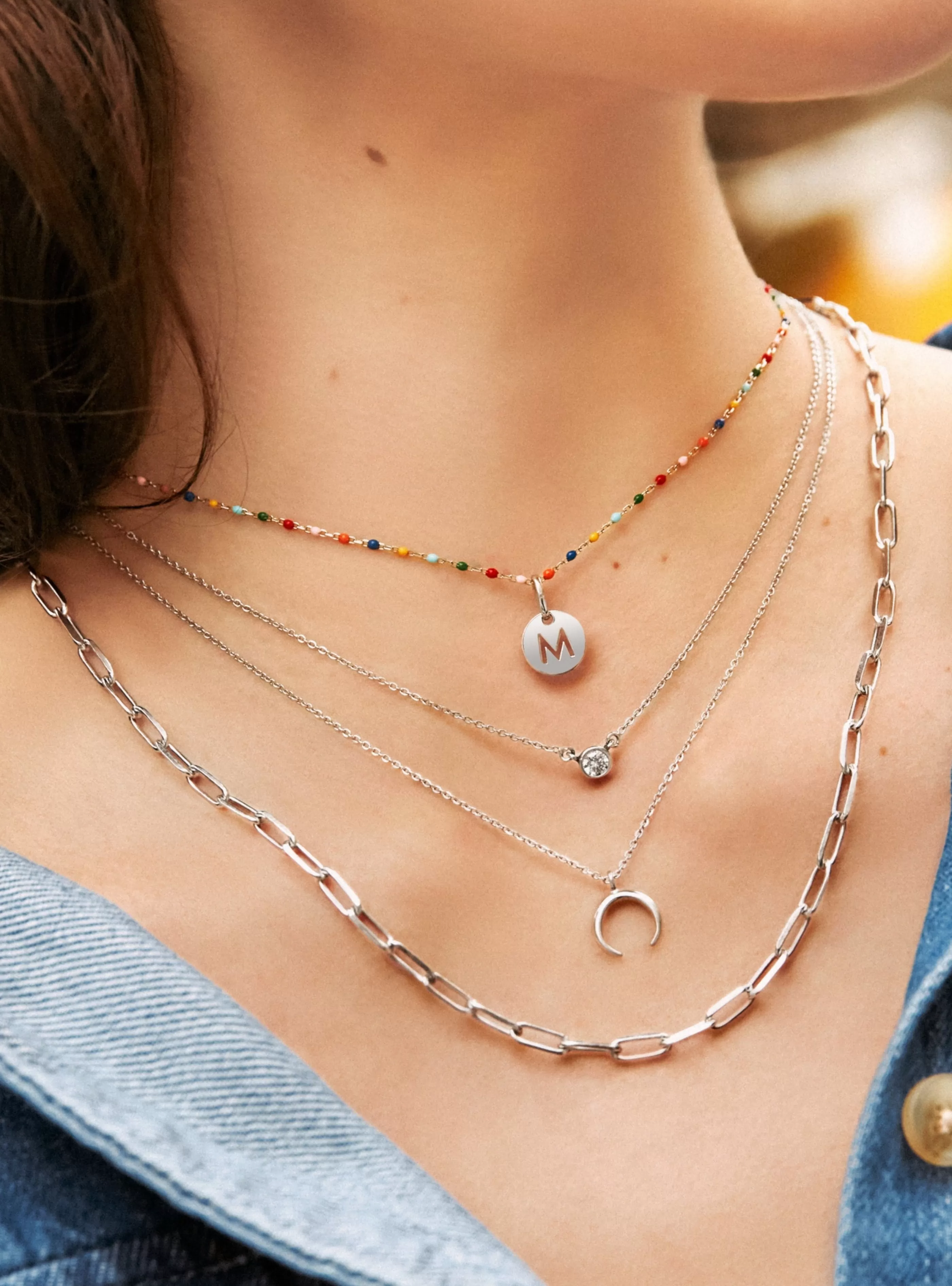 SINGULARU Collar Personalizado Colors Enamel Letter Plata- Collares De Colores