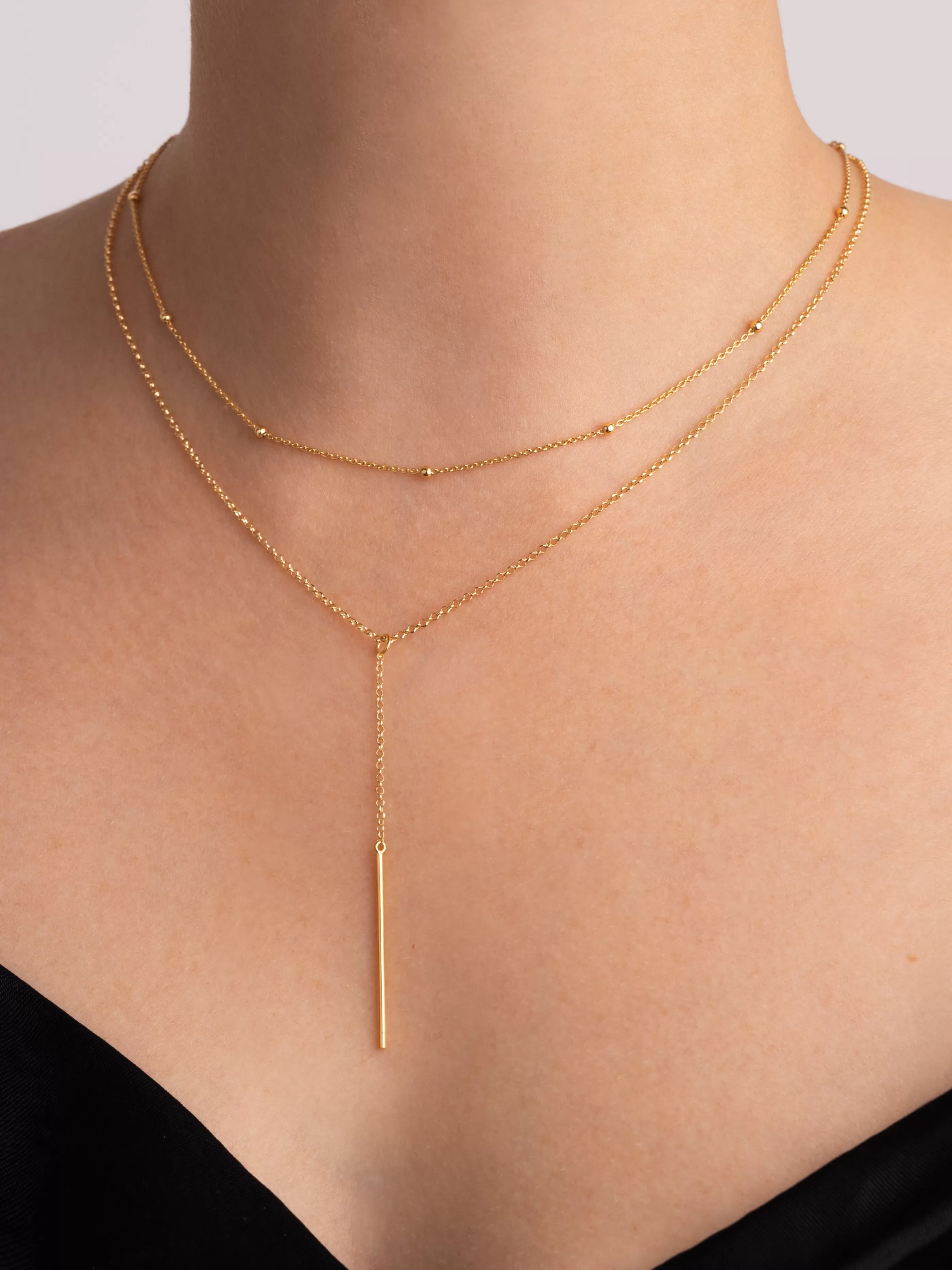 SINGULARU Pack 2 Collares Dots + Y Stick Plata Bano Oro- Packs Collares