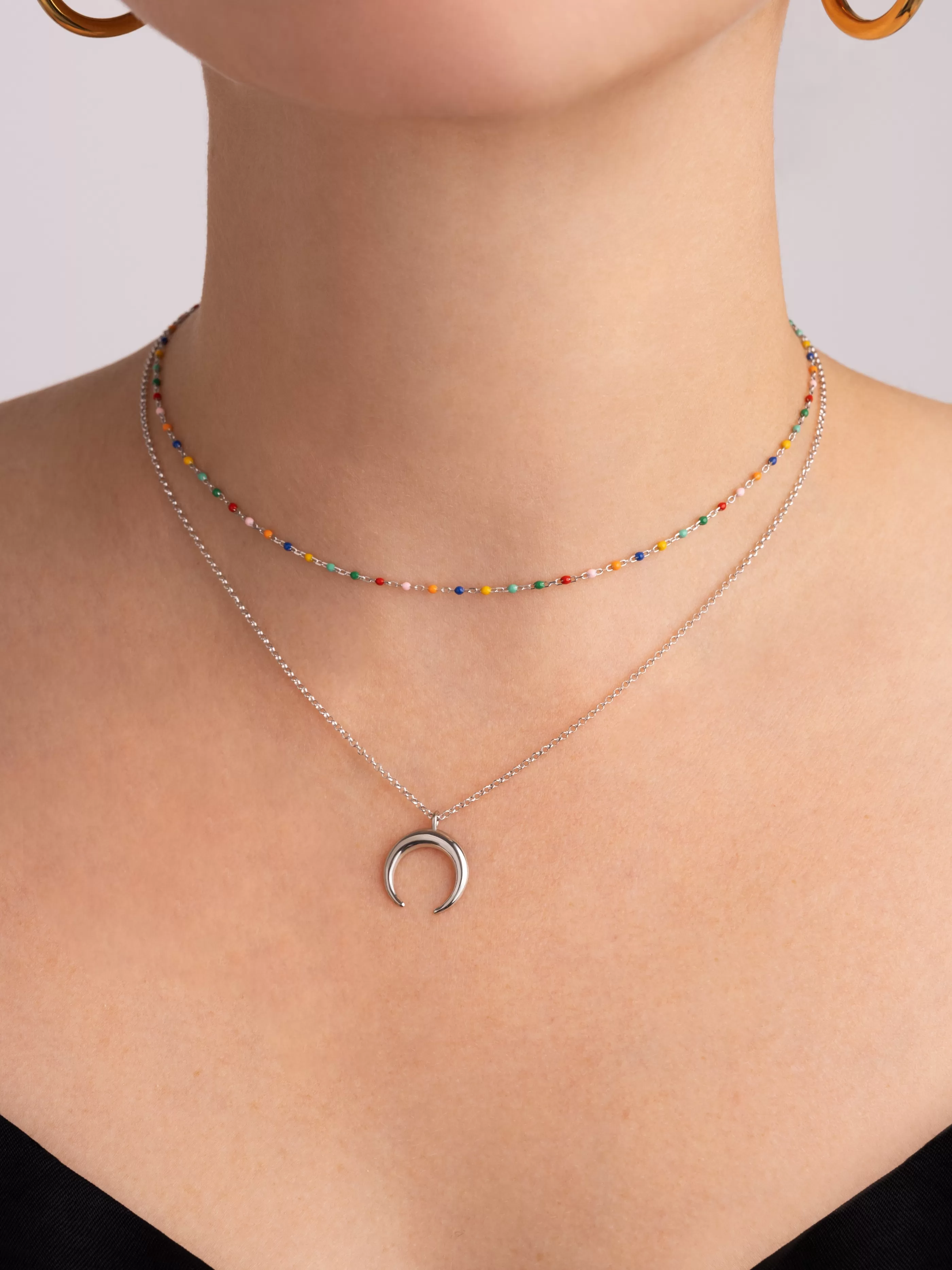 SINGULARU Pack 2 Collares Dots Colors Enamel + Moonset Plata- Packs Collares