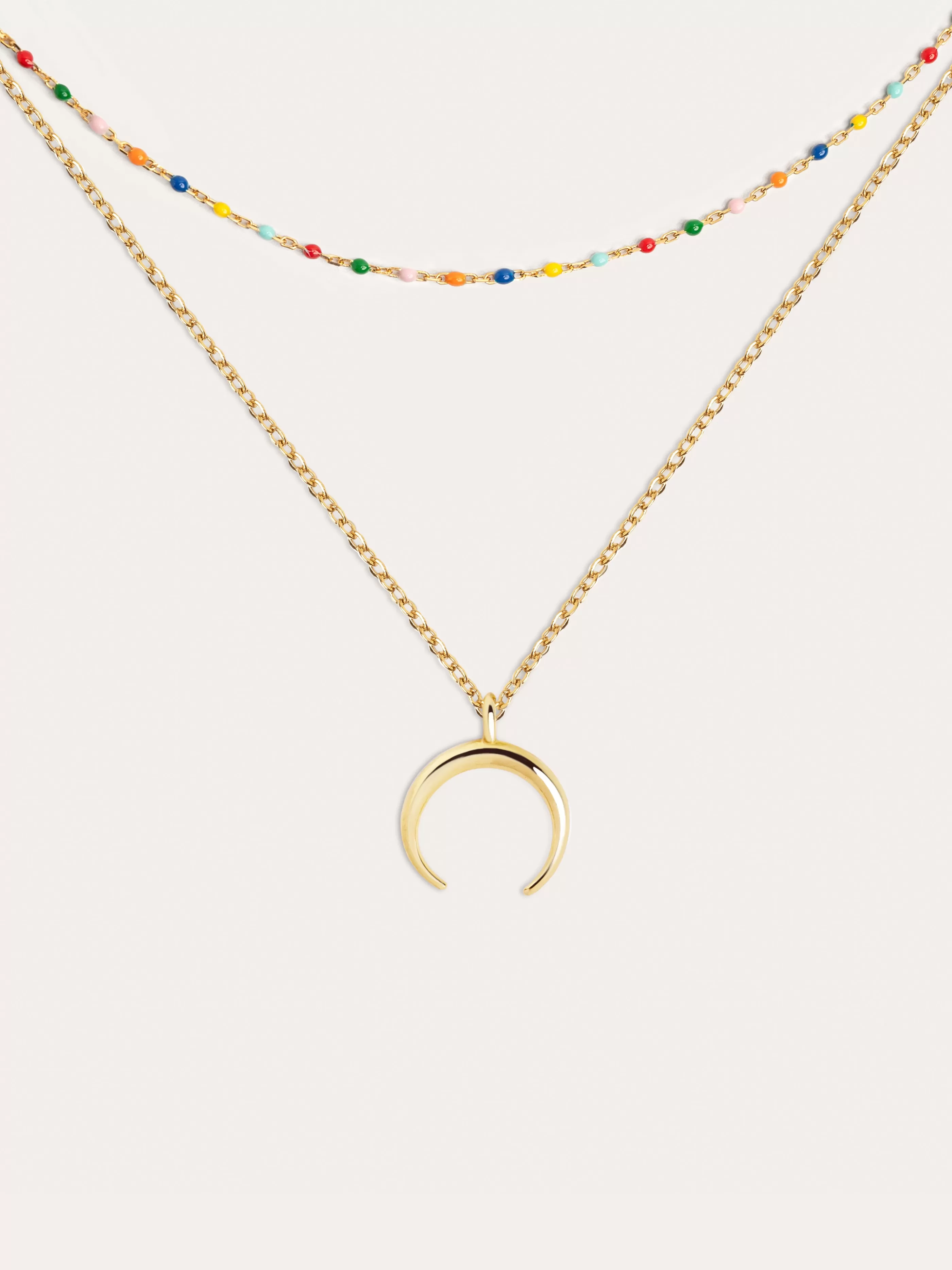 SINGULARU Pack 2 Collares Dots Colors Enamel + Moonset Plata Bano Oro- Packs Collares