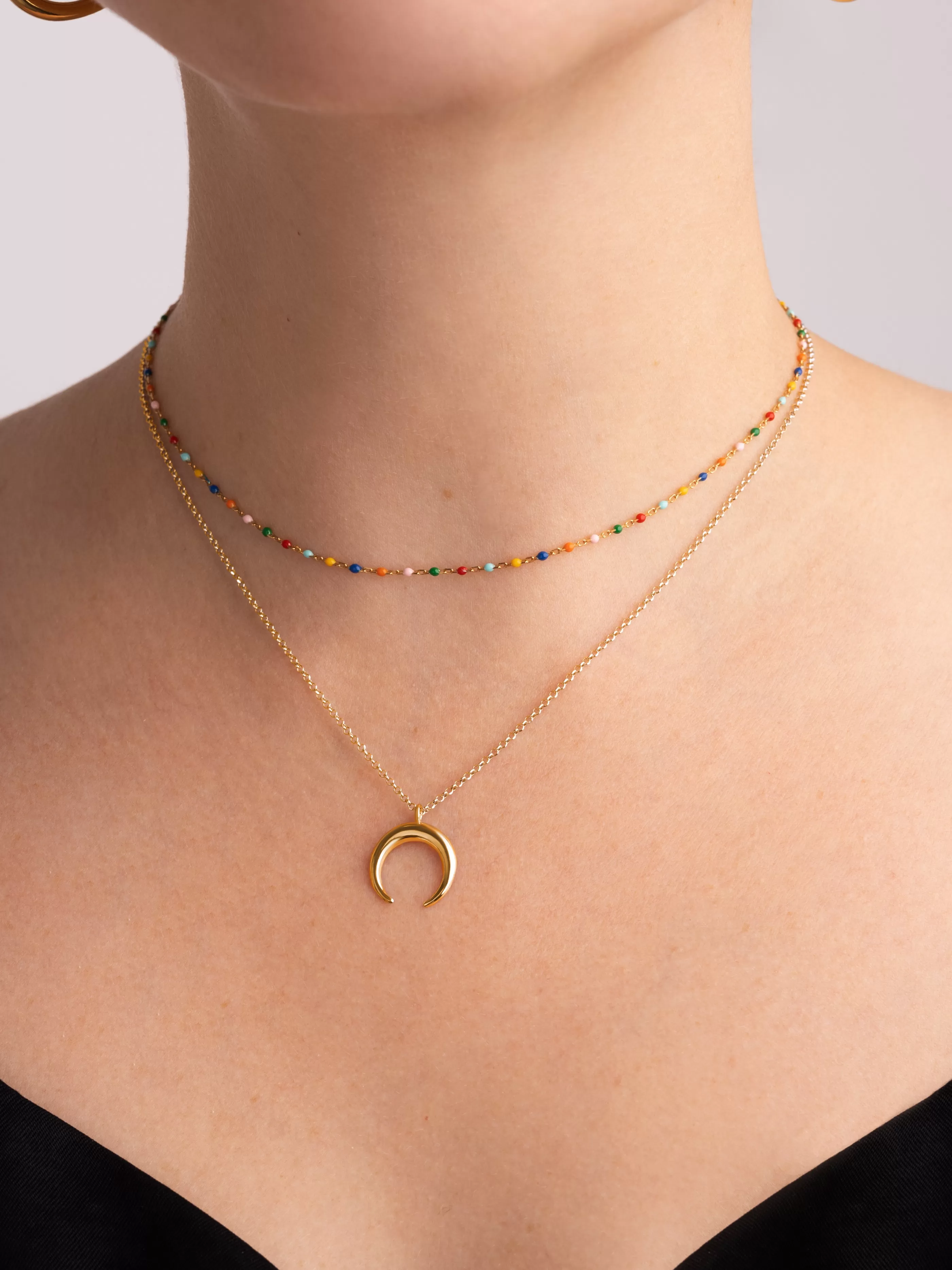 SINGULARU Pack 2 Collares Dots Colors Enamel + Moonset Plata Bano Oro- Packs Collares