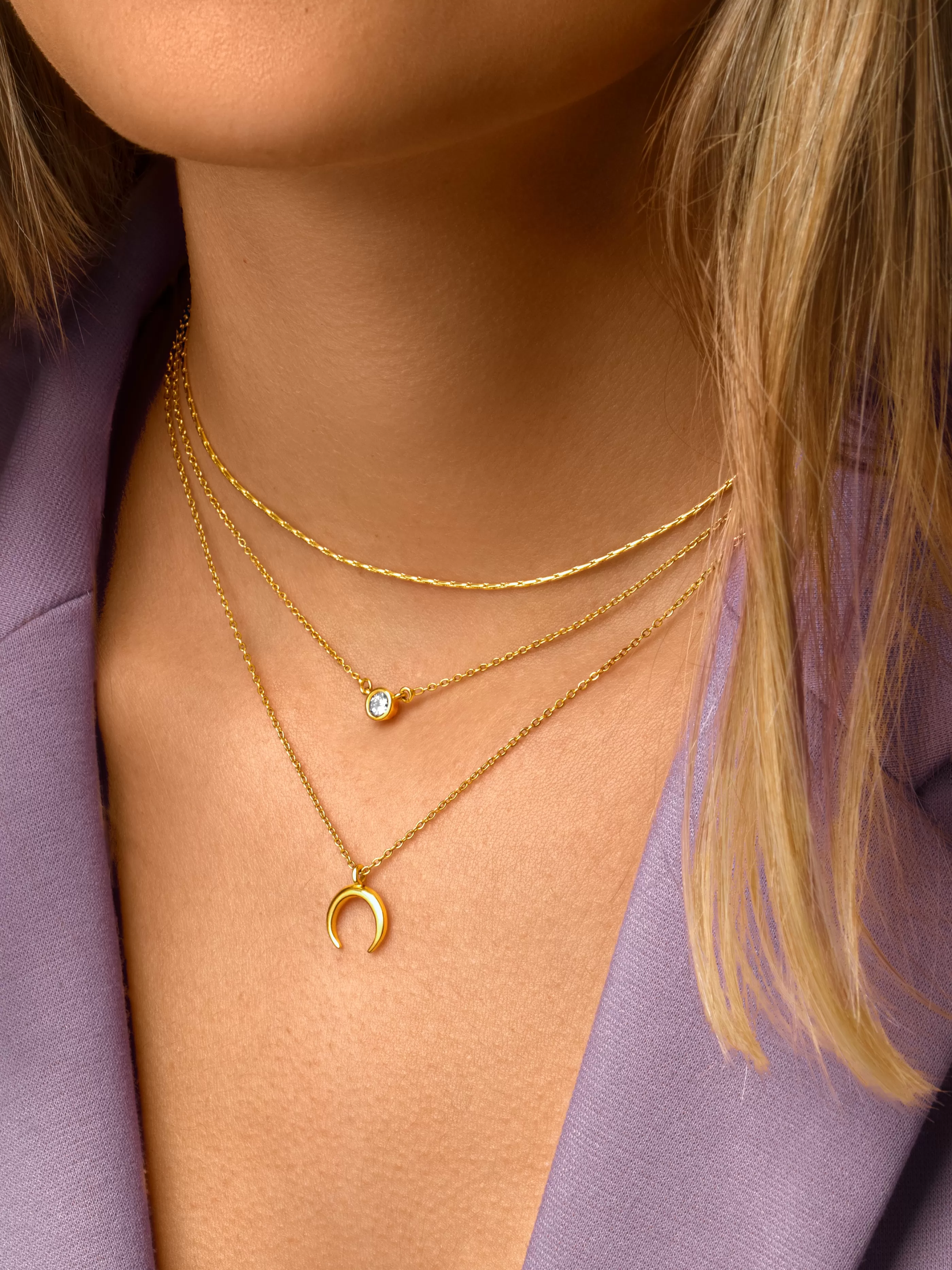 SINGULARU Pack 2 Collares Spark + Mini Moonset Plata Bano Oro- Packs Collares