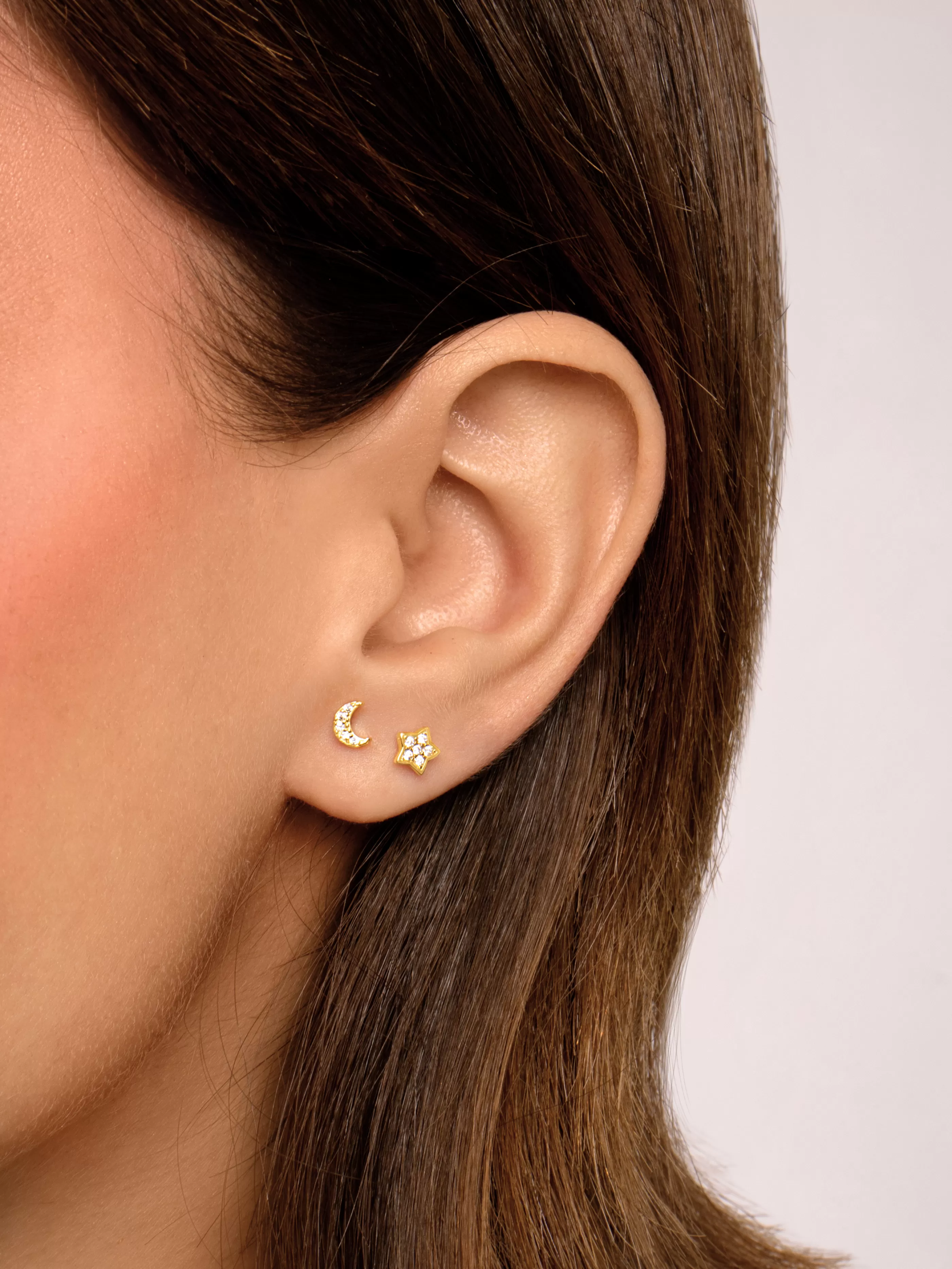 SINGULARU Pack 2 Pendientes Moon Star Spark Plata Bano Oro- Pendientes De Rosca