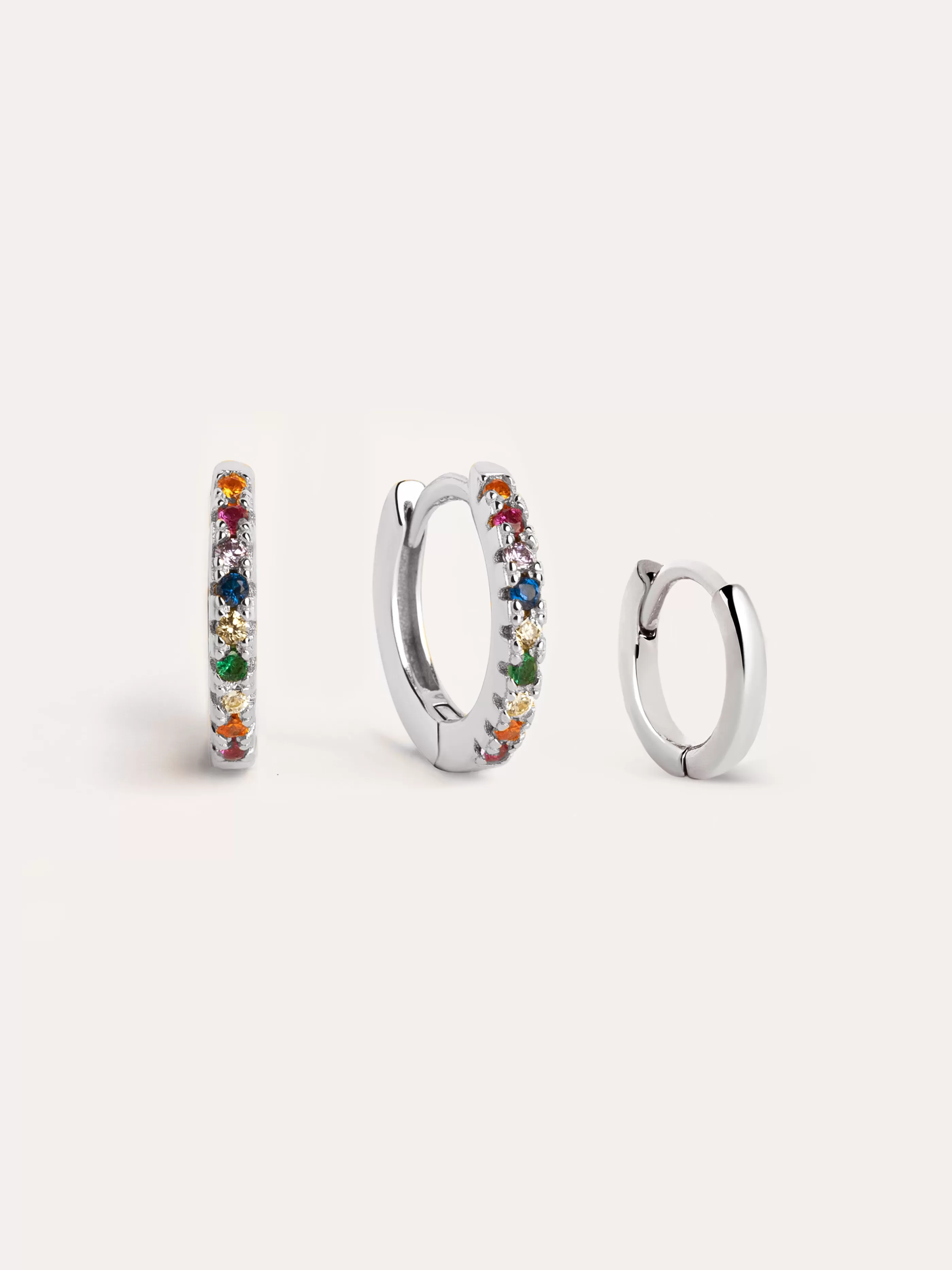 SINGULARU Pack 3 Pendientes Aro Colors Klein 7 Plata- Packs Pendientes