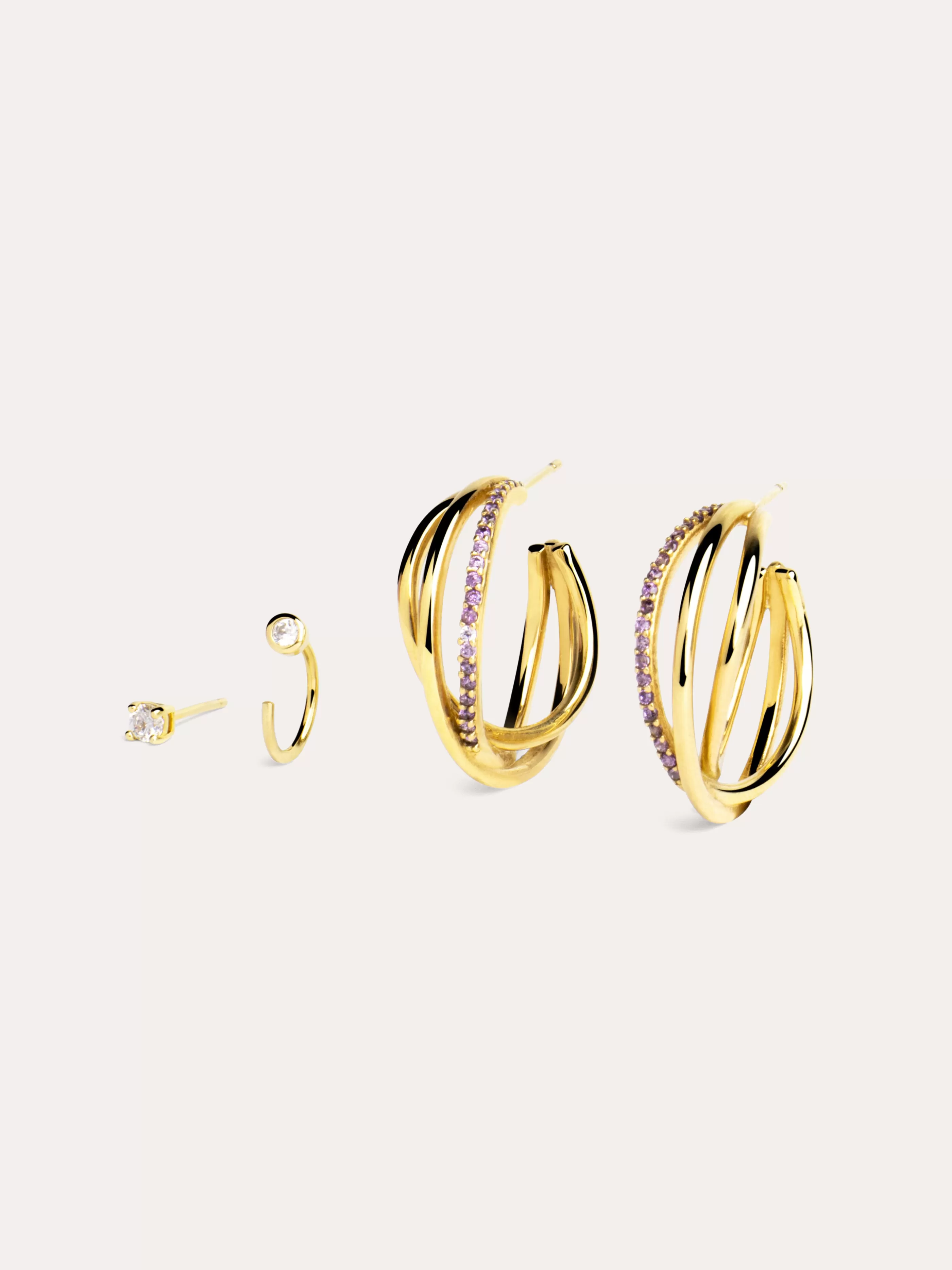 SINGULARU Pack 4 Pendientes Marie Lavande, Sophie & Mini Spark Bano Oro- Packs Pendientes