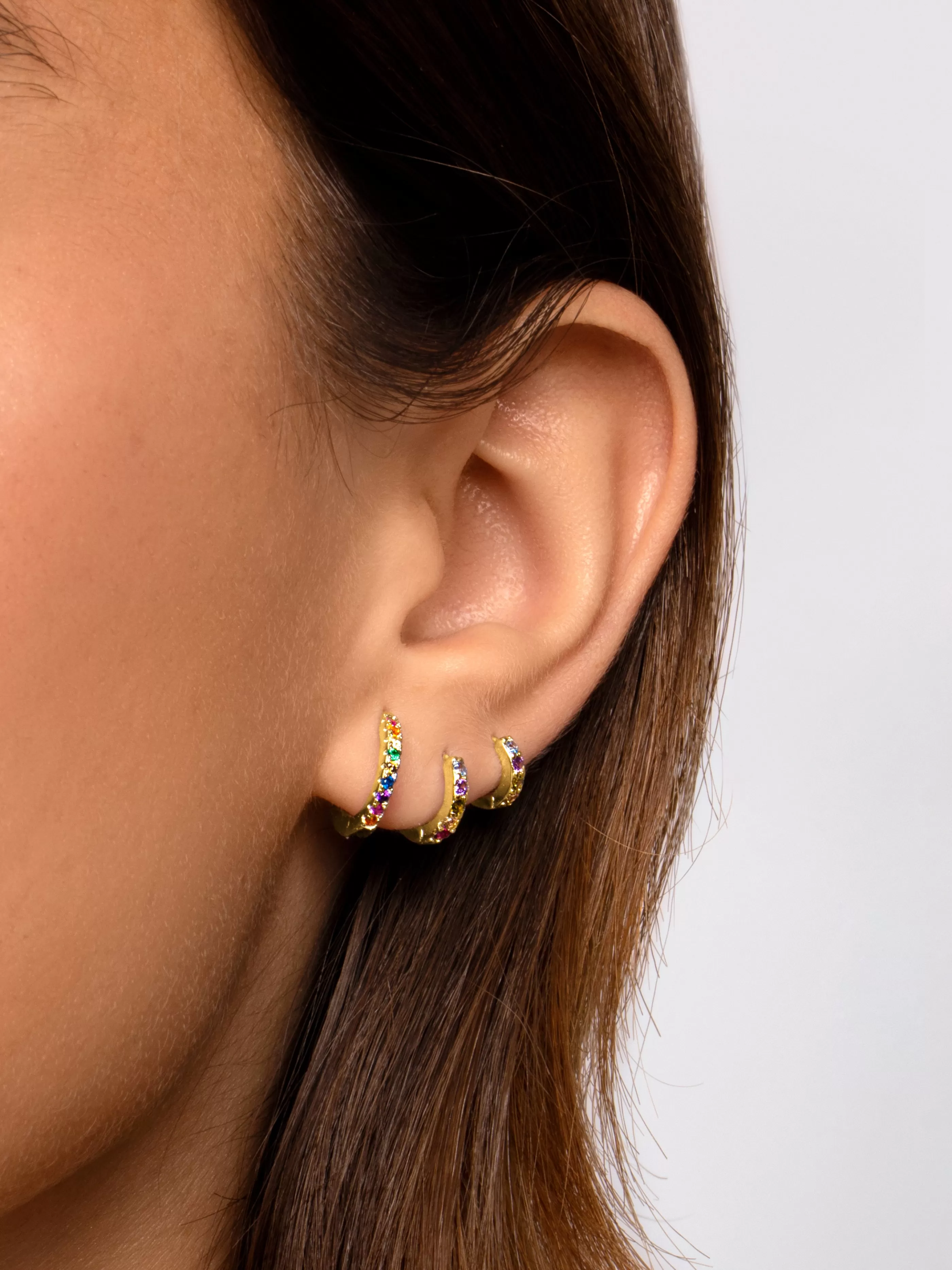 SINGULARU Pendiente Suelto Aro Cleo M Colors Plata Bano Oro- Pendientes Sueltos