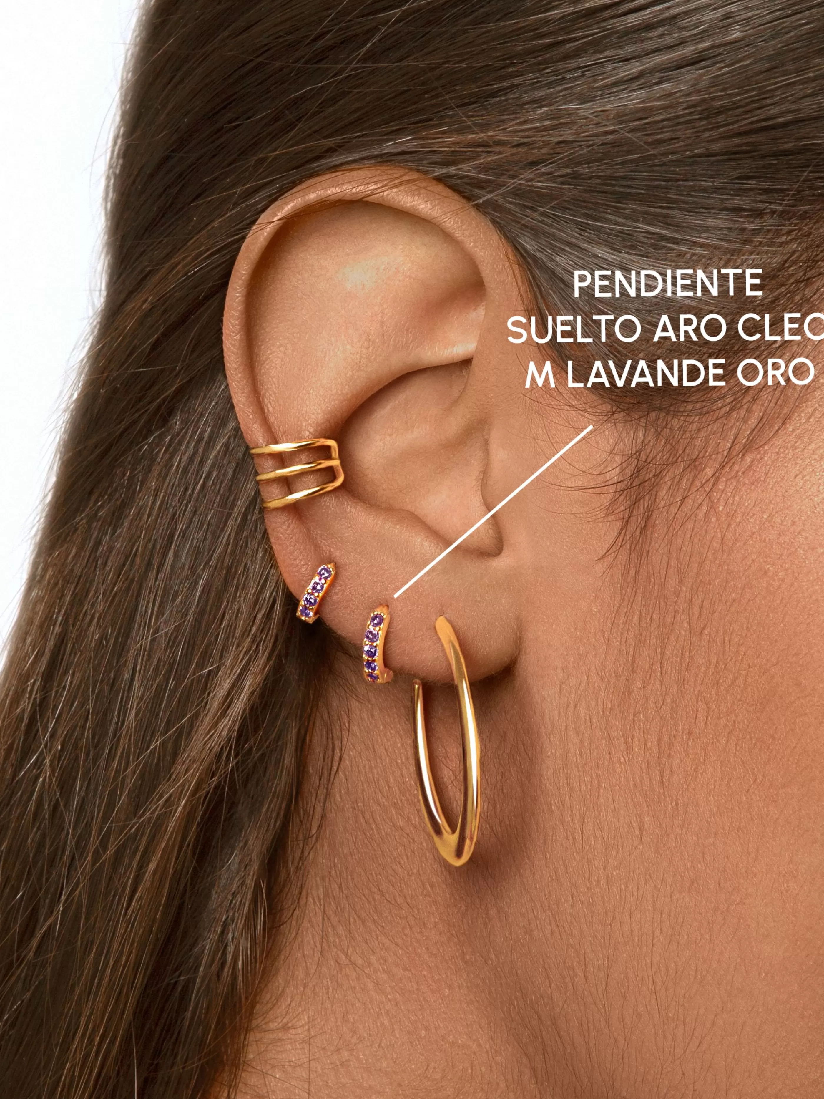 SINGULARU Pendiente Suelto Aro Cleo M Lavande Plata Bano Oro- Pendientes Sueltos