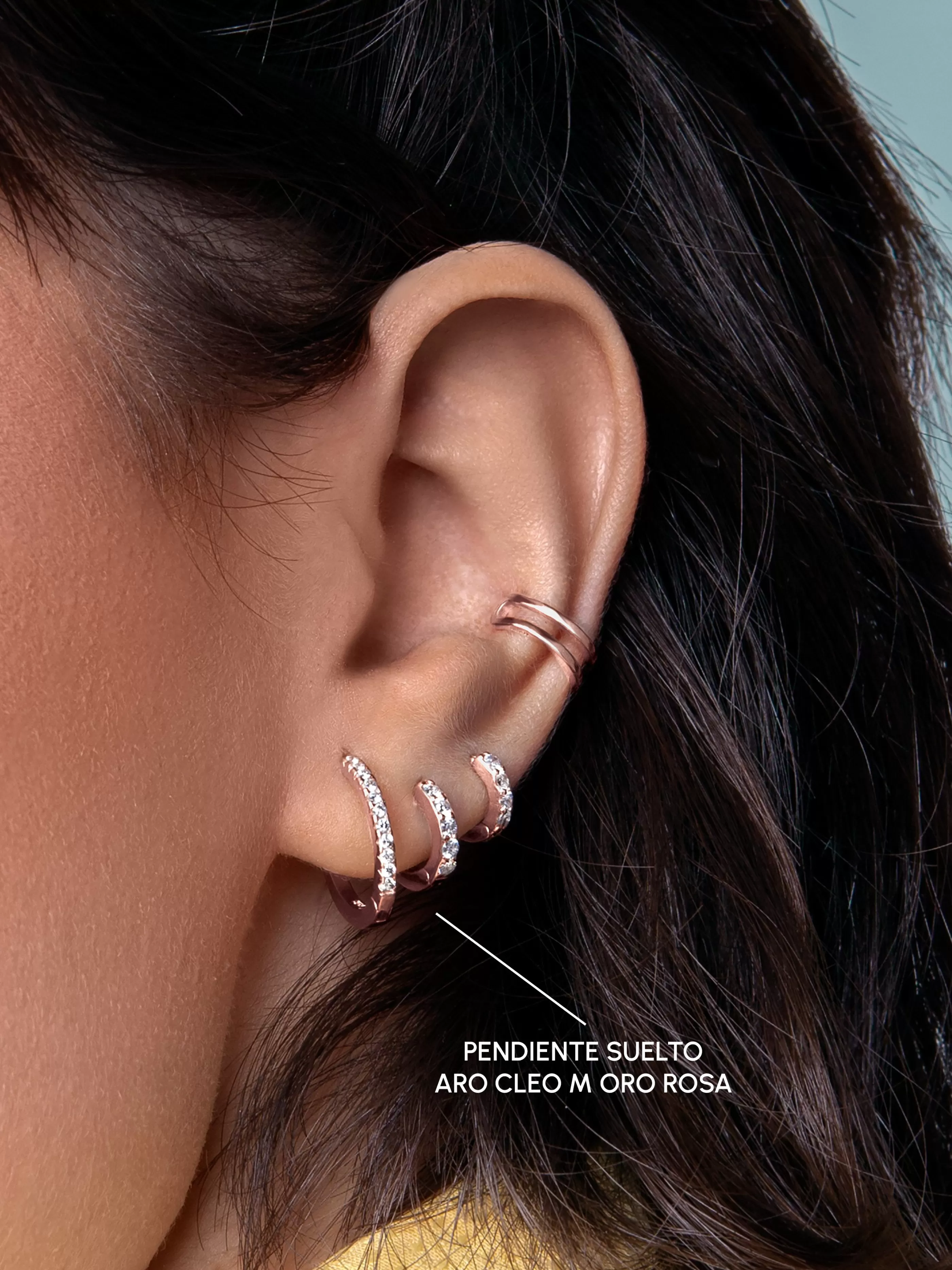 SINGULARU Pendiente Suelto Aro Cleo M Plata Bano Oro Rosa- Pendientes Sueltos
