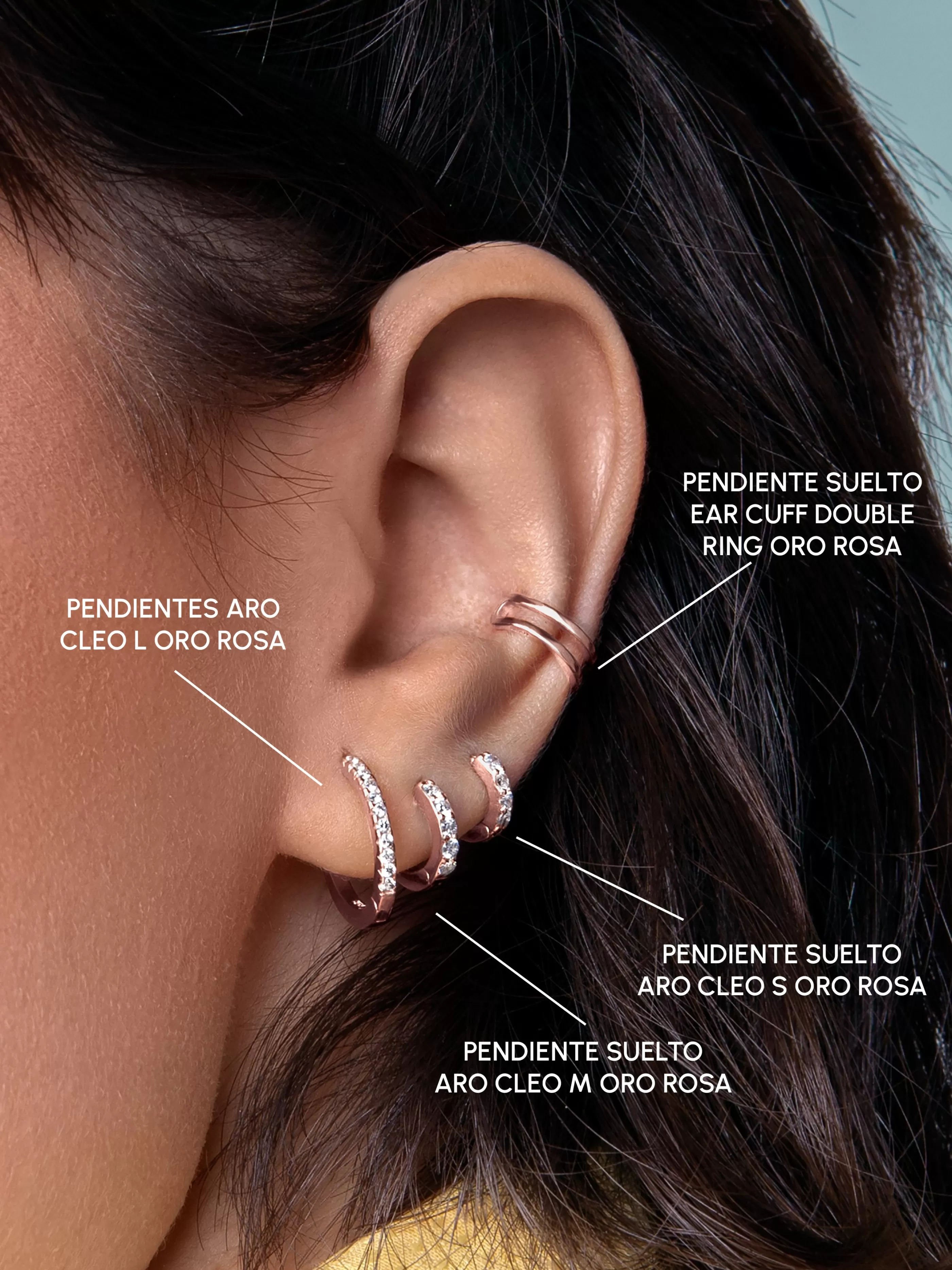 SINGULARU Pendiente Suelto Aro Cleo M Plata Bano Oro Rosa- Pendientes Sueltos