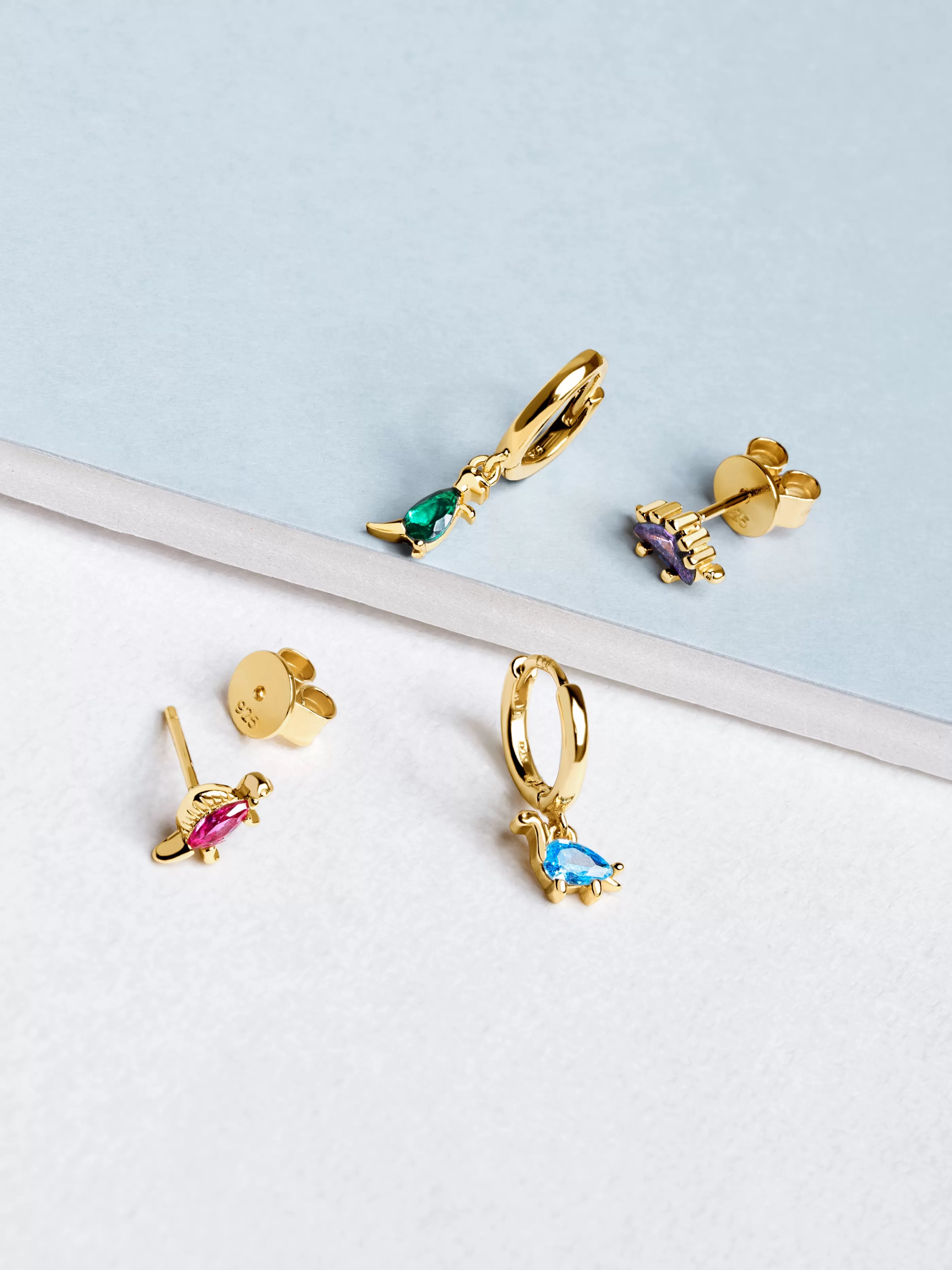 SINGULARU Pendiente Suelto Aro Dino Brontosaurus Sky Plata Bano Oro- Pendientes Sueltos