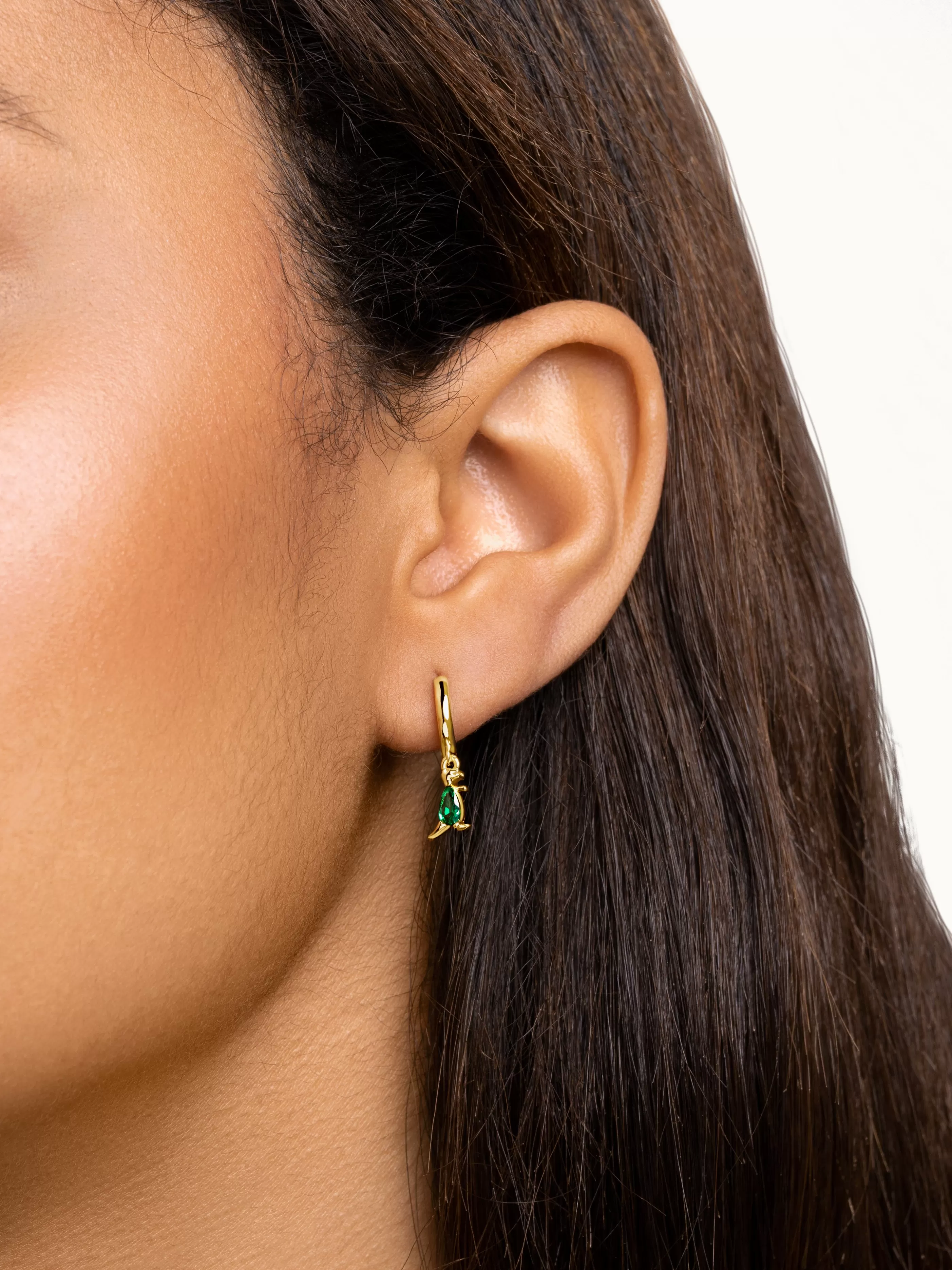 SINGULARU Pendiente Suelto Aro Dino T Rex Green Plata Bano Oro- Pendientes Sueltos