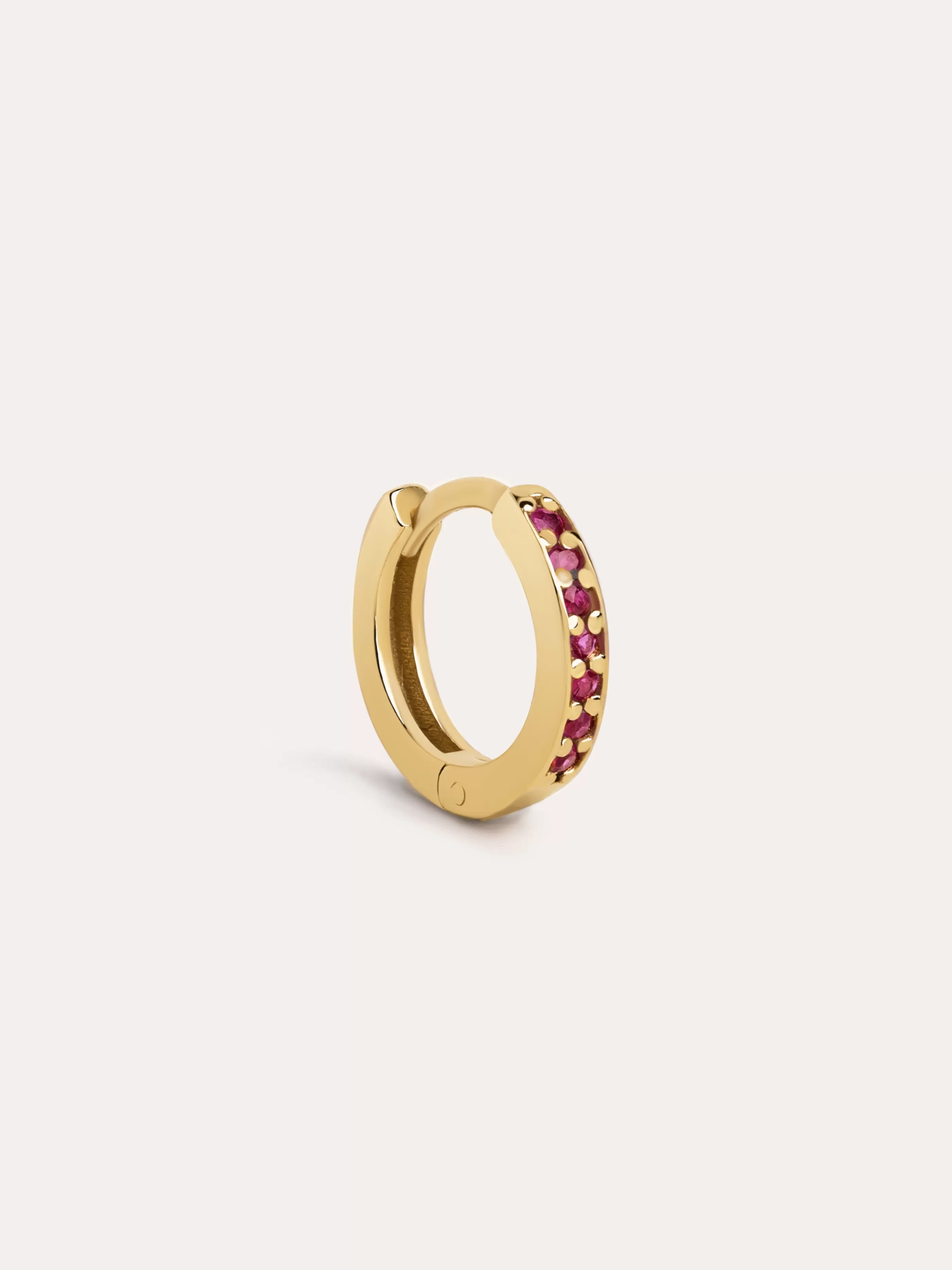 SINGULARU Pendiente Suelto Aro Grace Oro Amarillo 9Kt Con Rubies- Joyas Oro 9Kt