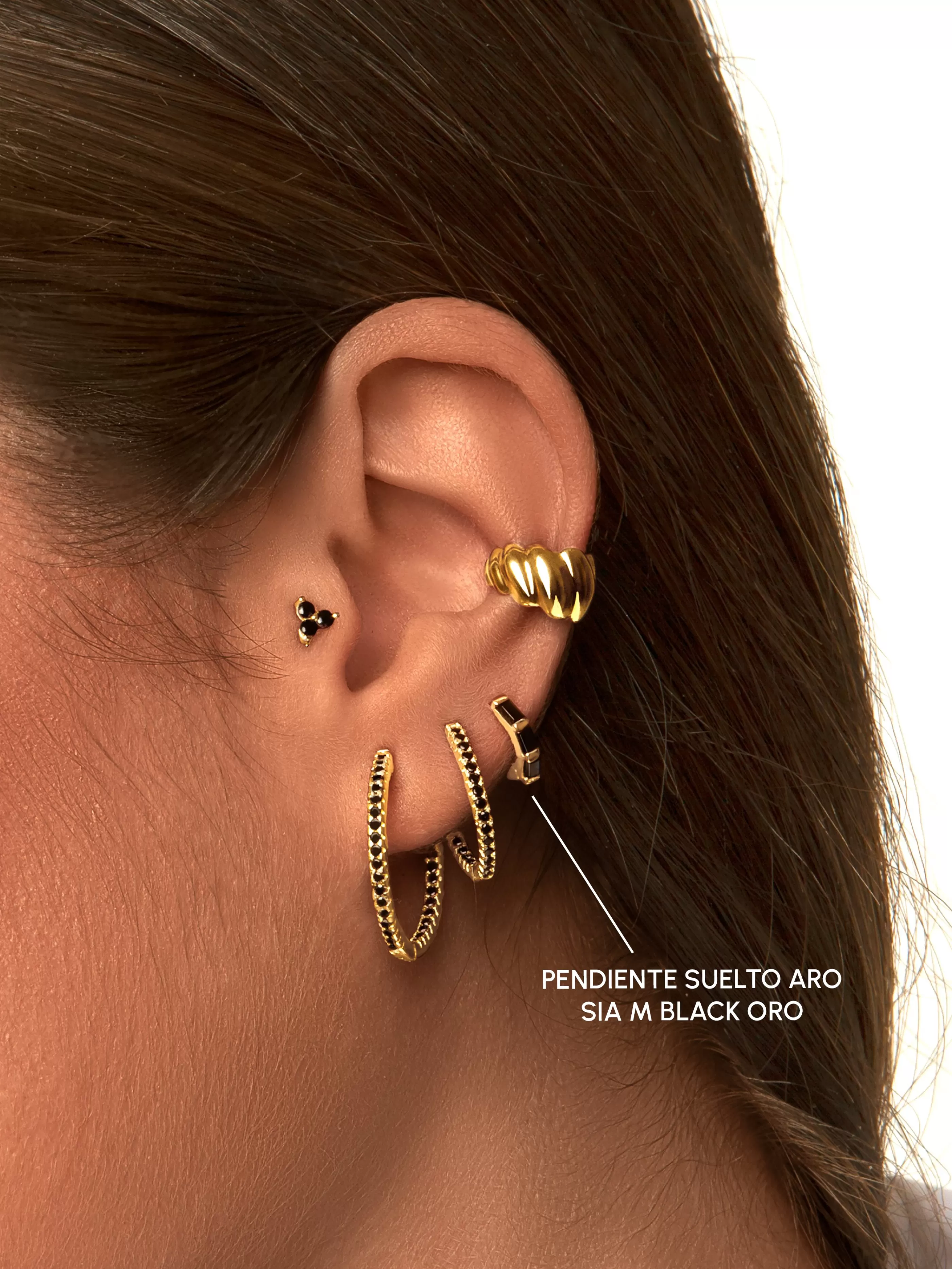 SINGULARU Pendiente Suelto Aro Sia M Black Plata Bano Oro- Pendientes Sueltos