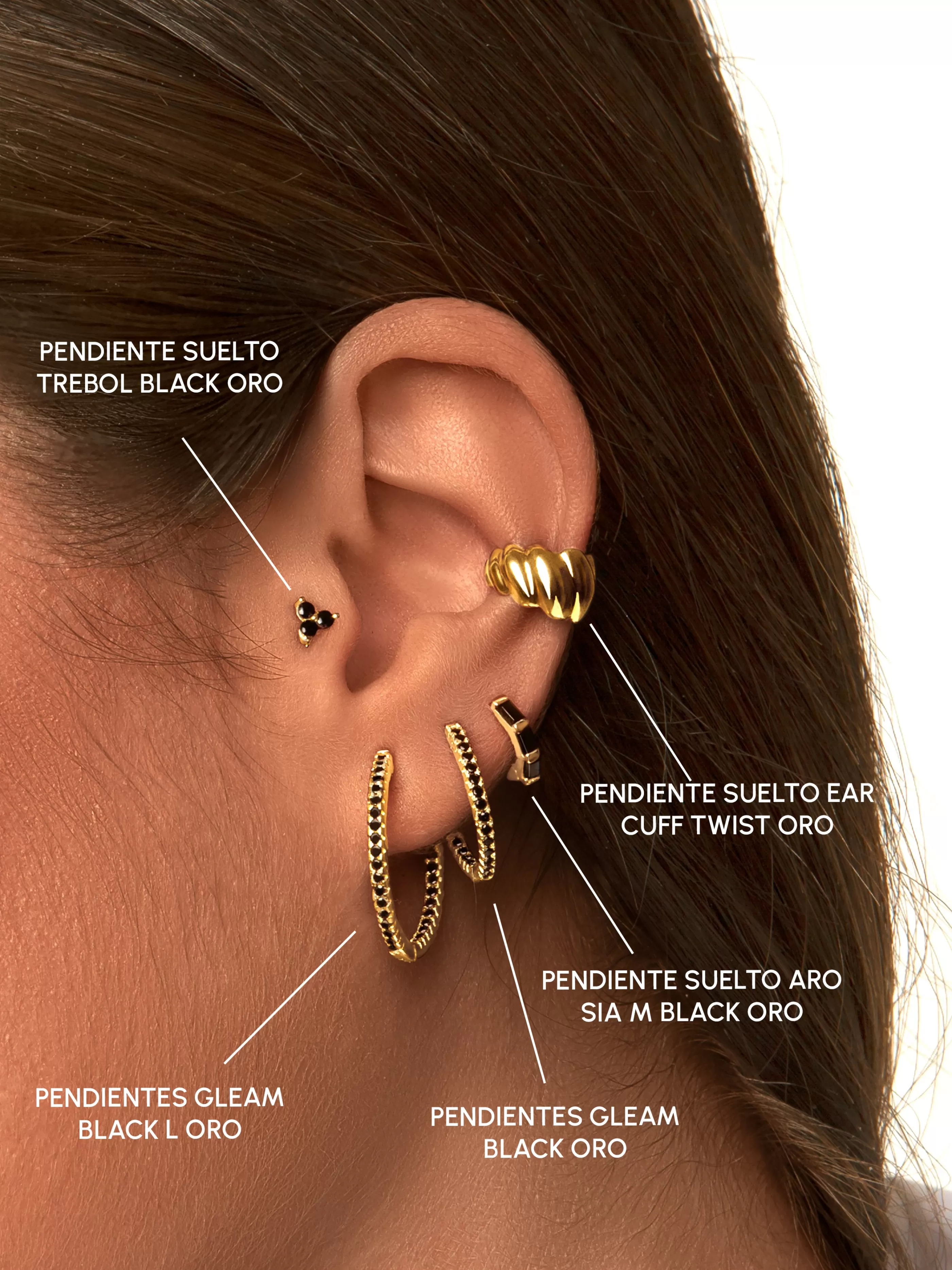 SINGULARU Pendiente Suelto Aro Sia M Black Plata Bano Oro- Pendientes Sueltos