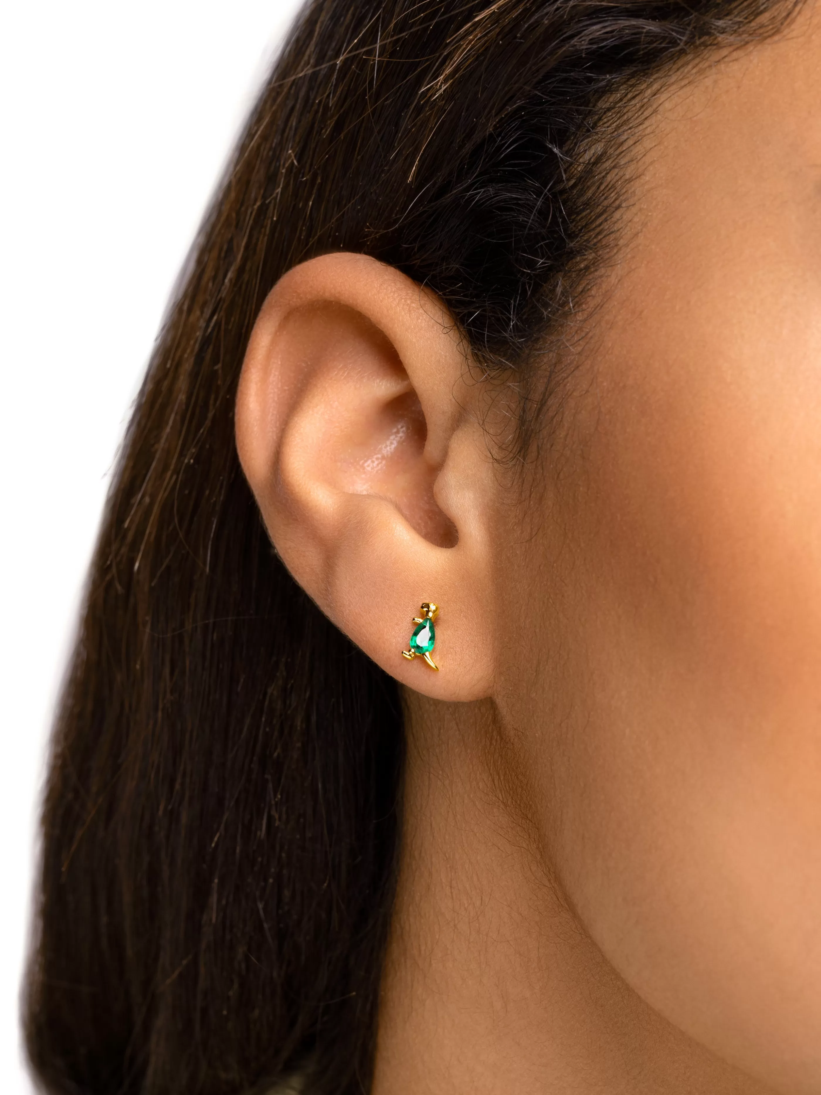 SINGULARU Pendiente Suelto Dino T Rex Green Plata Bano Oro- Pendientes Sueltos
