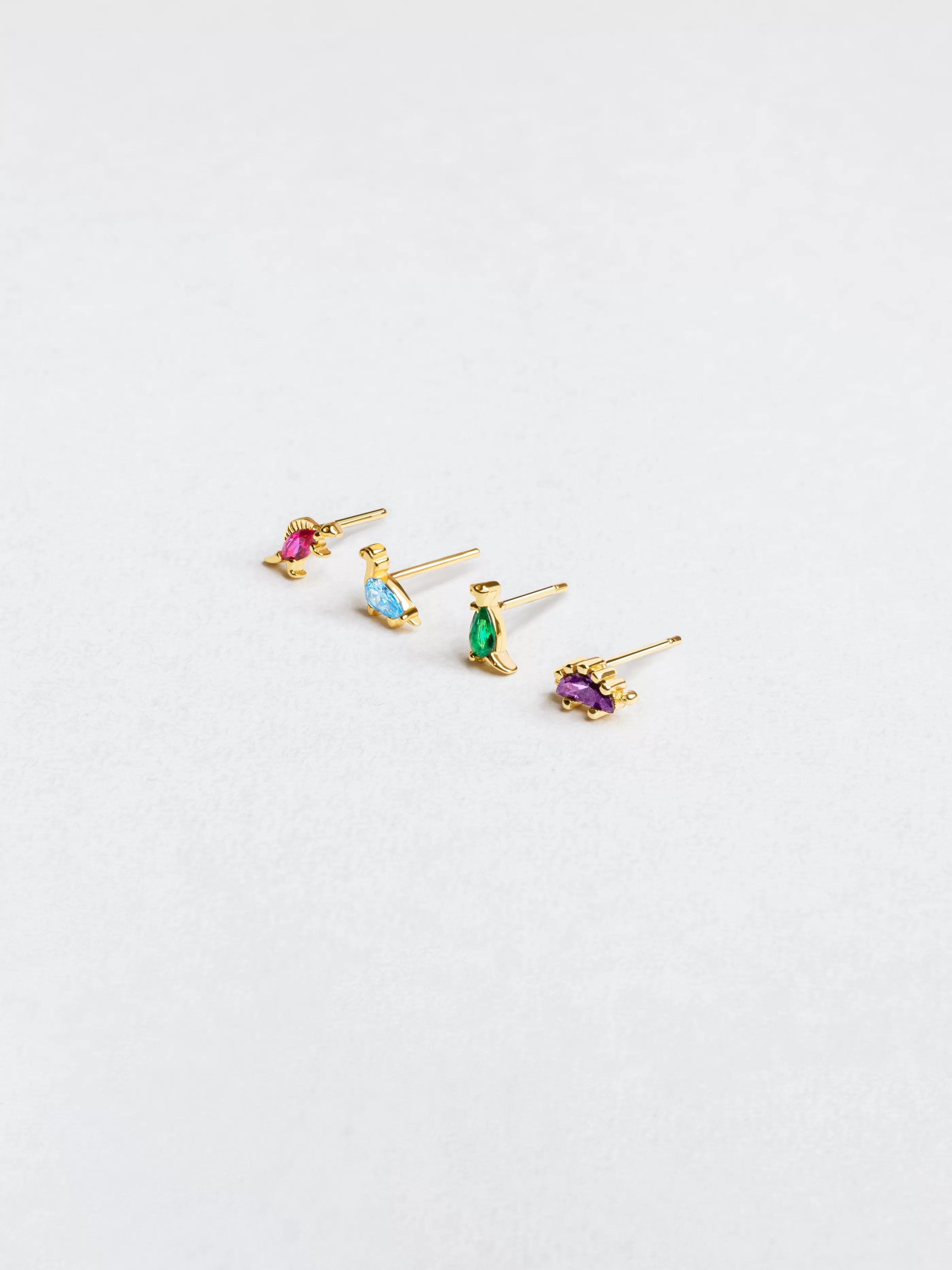 SINGULARU Pendiente Suelto Dino T Rex Green Plata Bano Oro- Pendientes Sueltos
