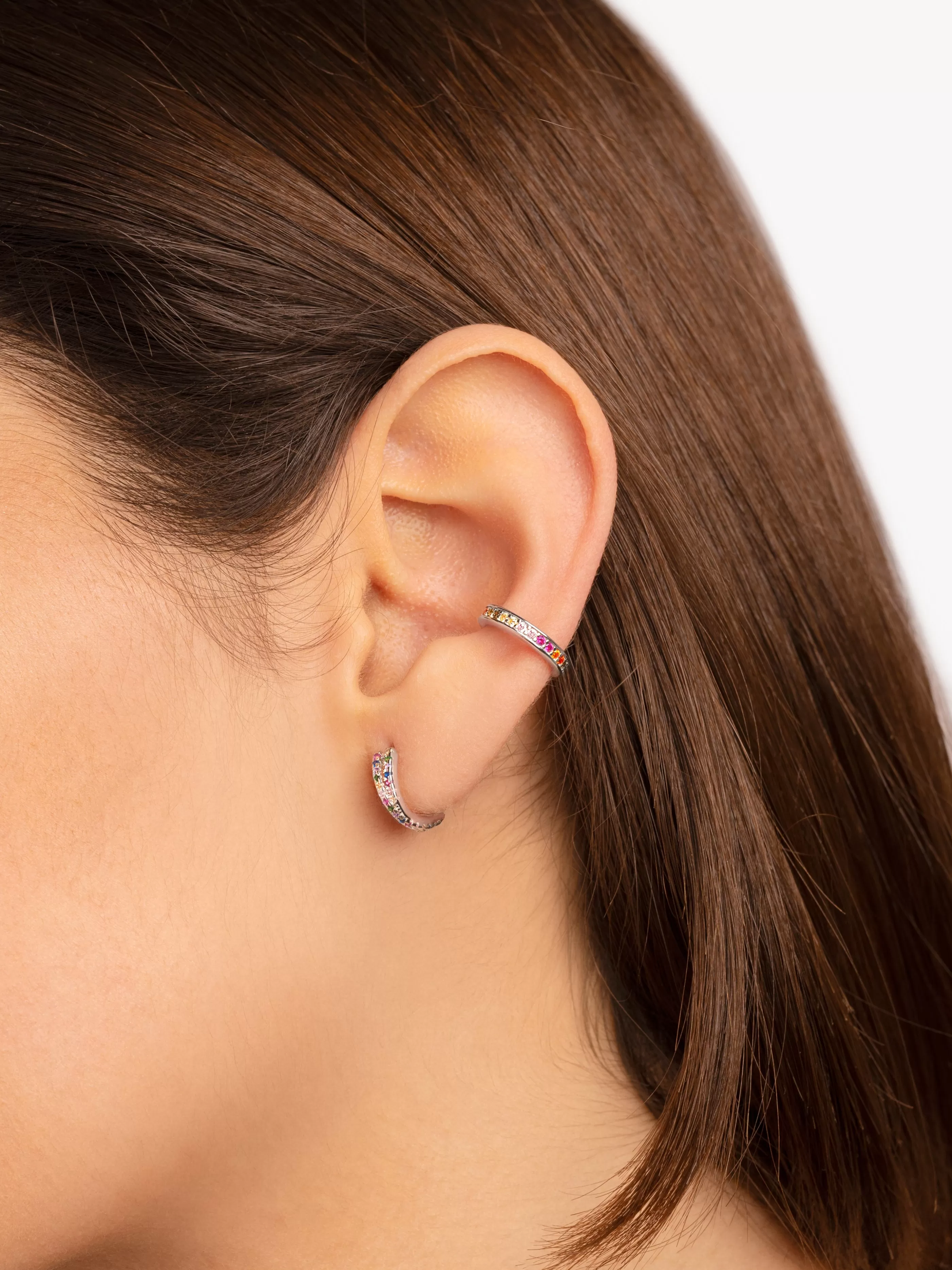 SINGULARU Pendiente Suelto Ear Cuff Cleo Colors Plata- Pendientes Ear Cuffs