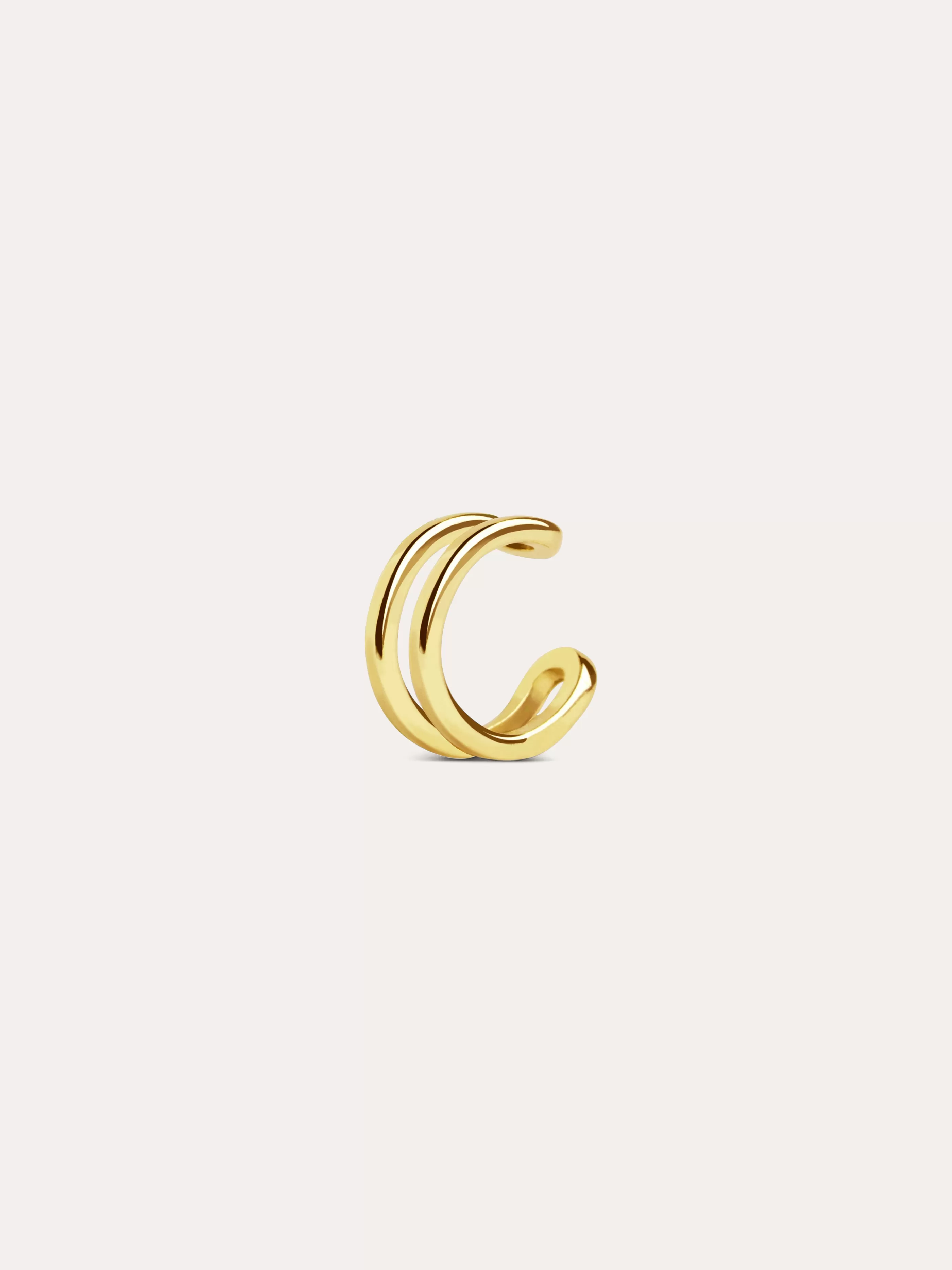 SINGULARU Pendiente Suelto Ear Cuff Double Ring Plata Bano Oro- Pendientes Ear Cuffs
