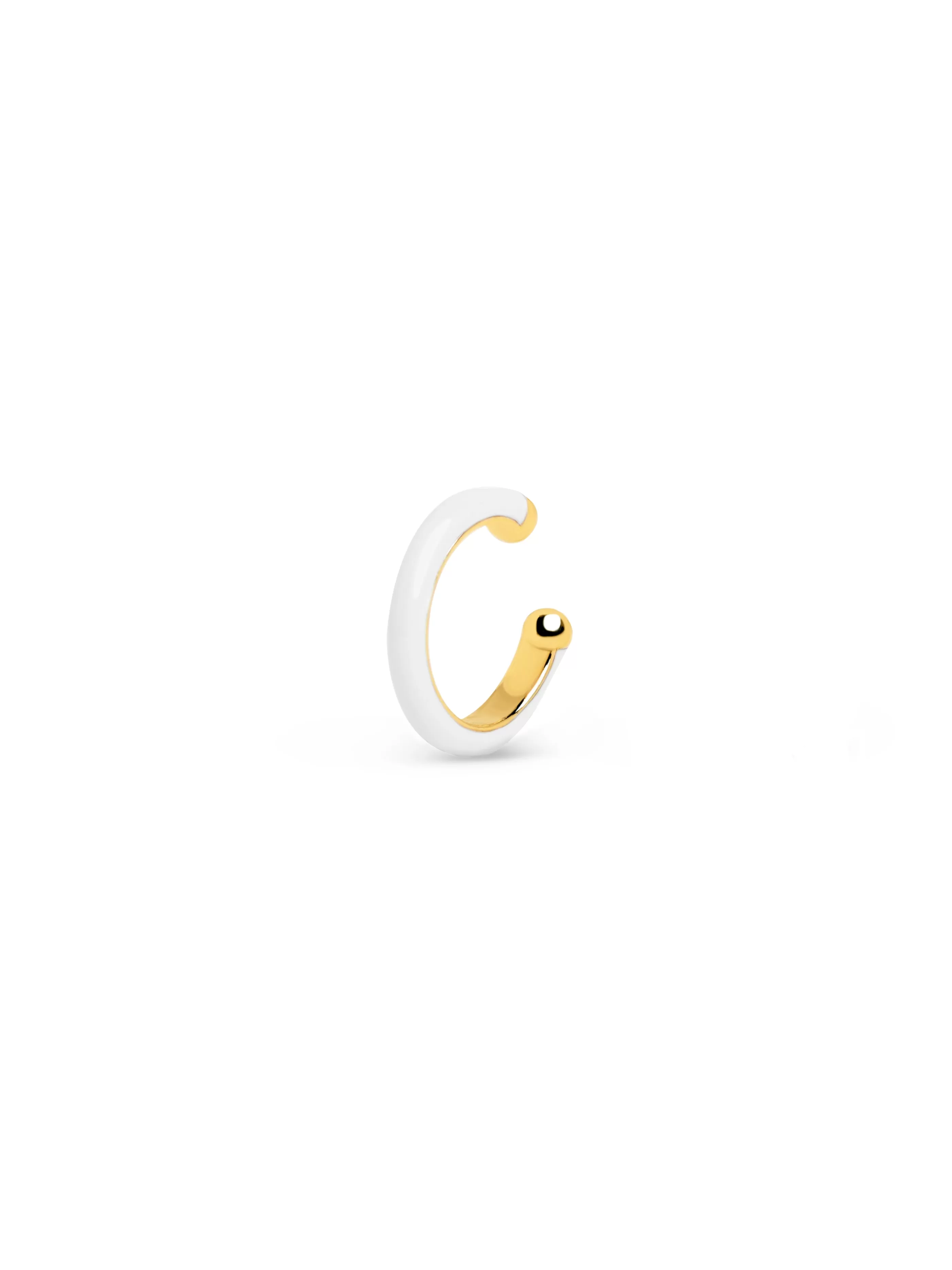 SINGULARU Pendiente Suelto Ear Cuff Ring White Enamel Bano Oro- Pendientes De Colores