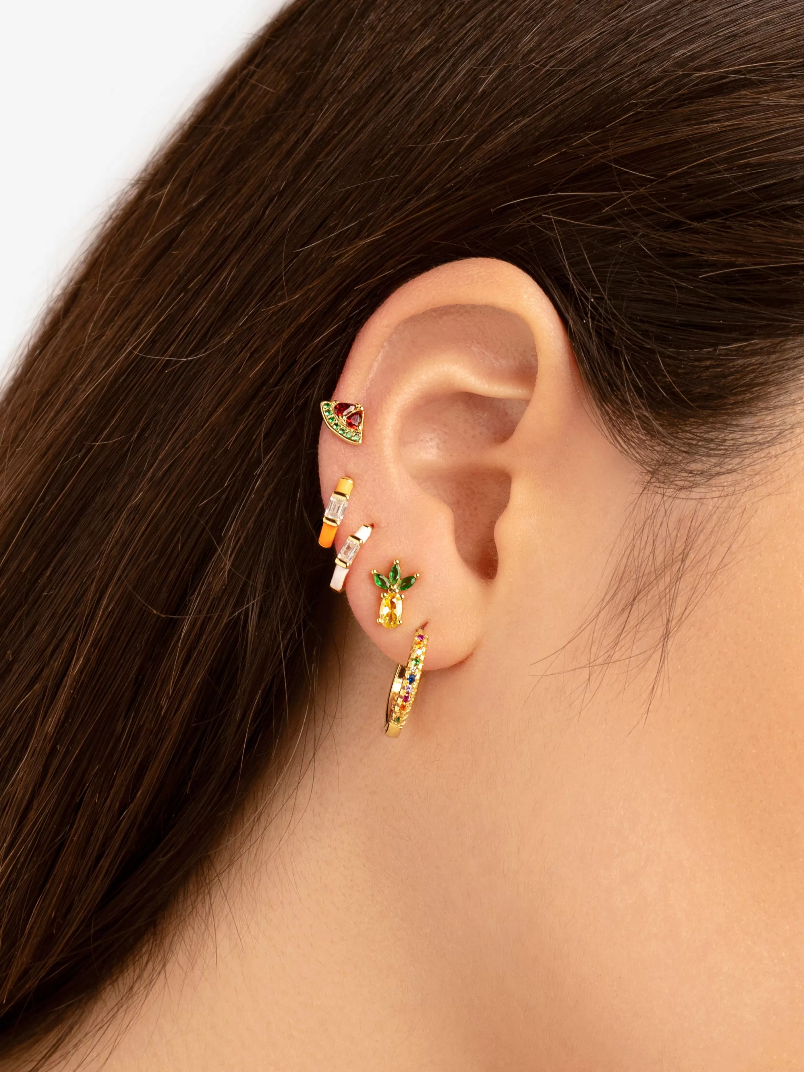 SINGULARU Pendiente Suelto Sia Orange Enamel Plata Bano Oro- Pendientes De Colores