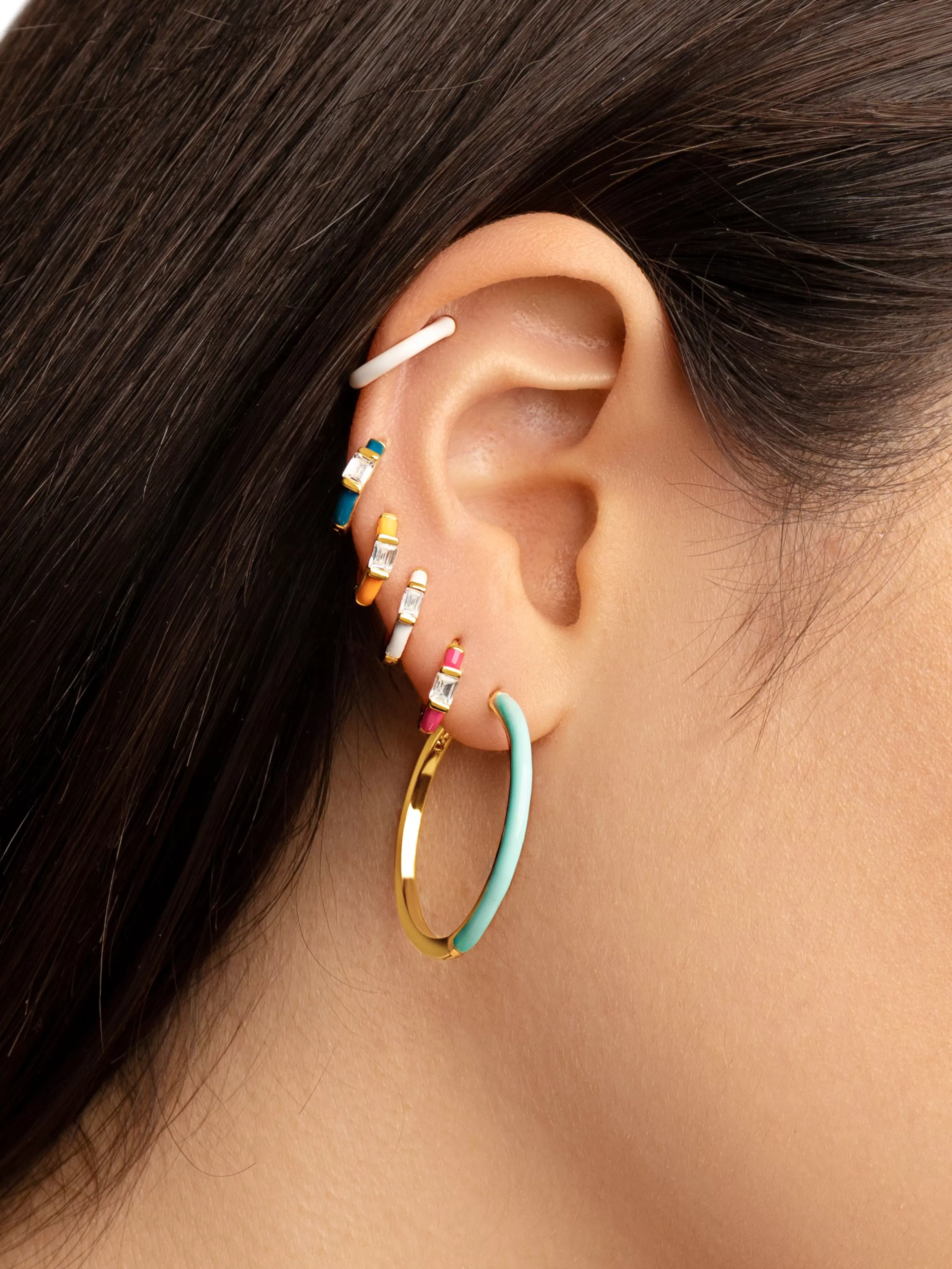SINGULARU Pendiente Suelto Sia Orange Enamel Plata Bano Oro- Pendientes De Colores