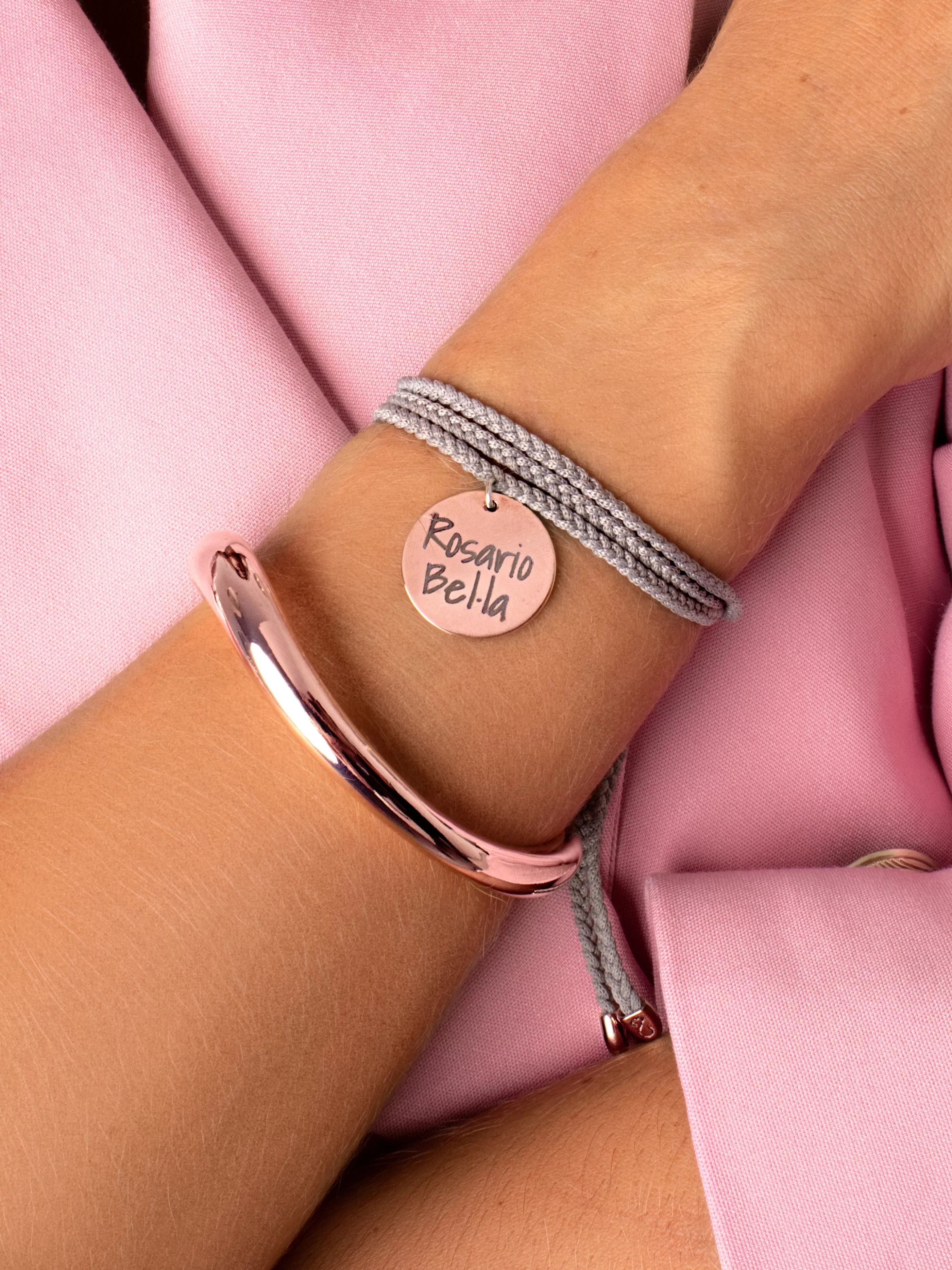 SINGULARU Pulsera Personalizada Dream Chic Gris Oscuro Plata Bano Oro Rosa- Pulseras Personalizadas