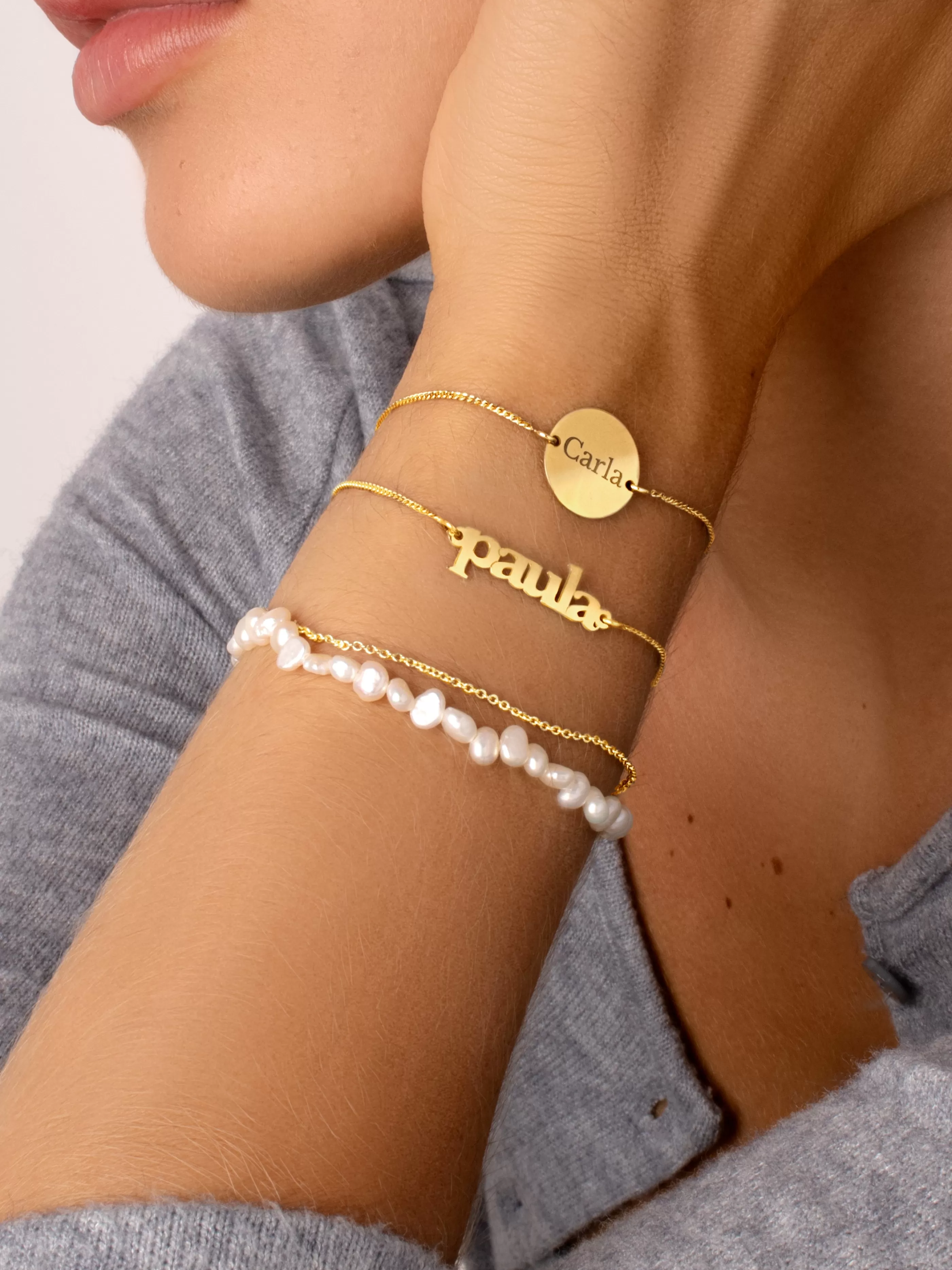 SINGULARU Pulsera Personalizada Moon Plata Bano Oro- Pulseras Personalizadas