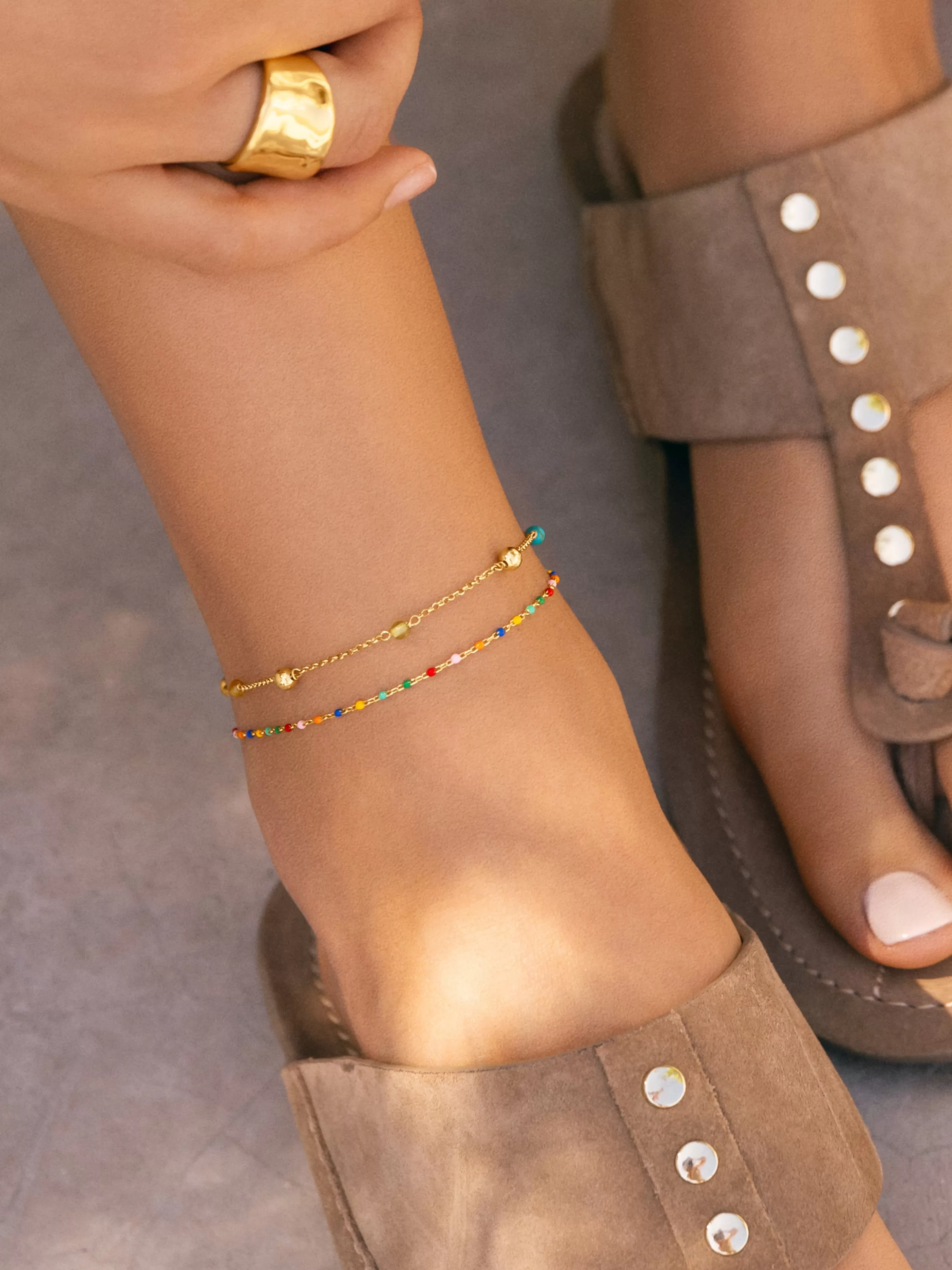 SINGULARU Tobillera Bahia Dots Colors Plata Bano Oro- Tobilleras